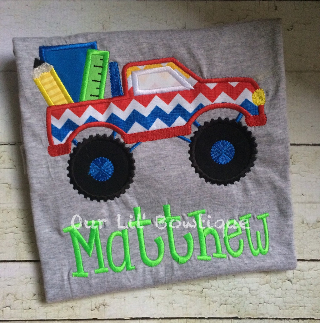 Embroidered School Truck Shirt: Back to School Outfit