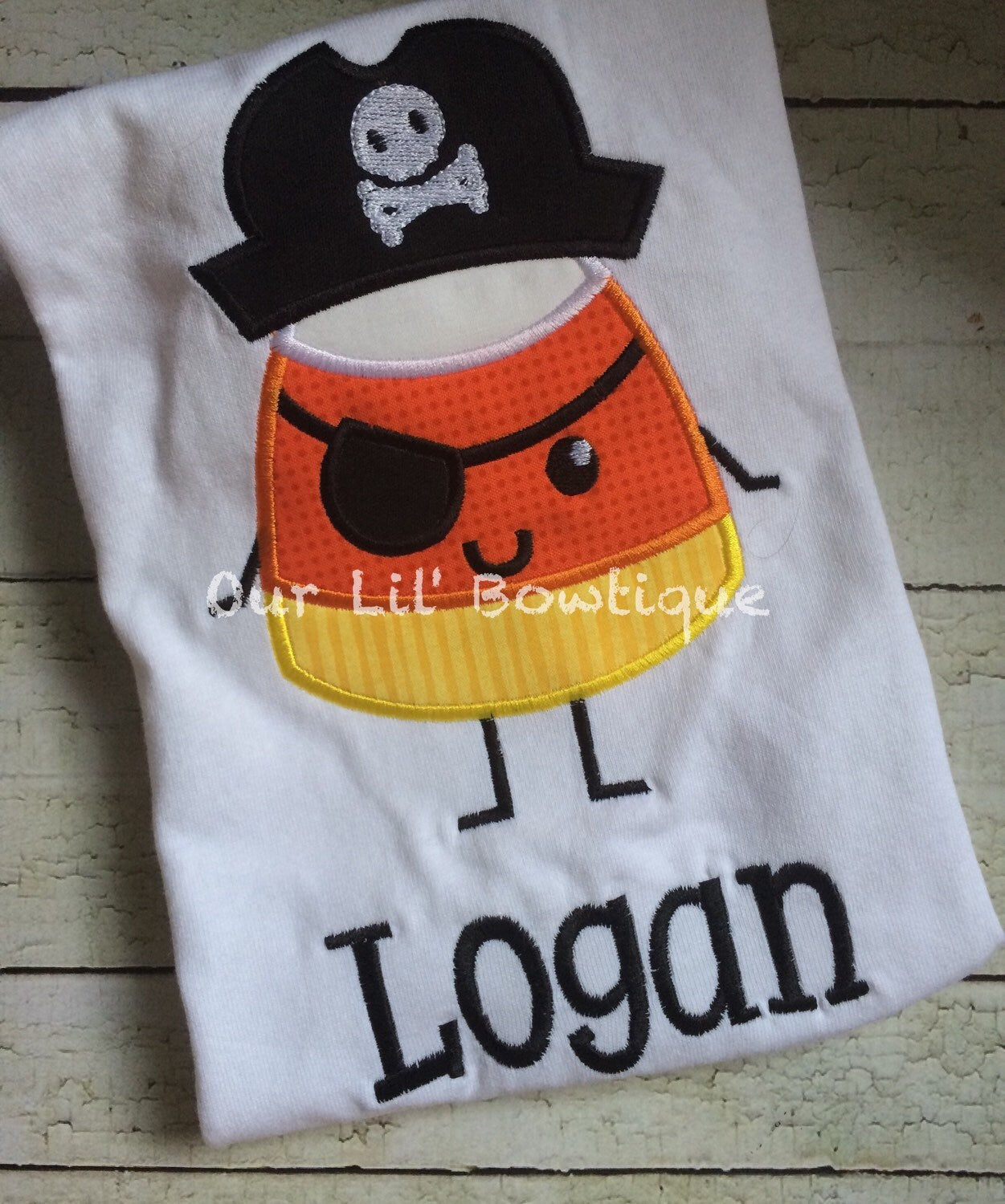 Candy Corn Pirate Applique Halloween Shirt - Personalized