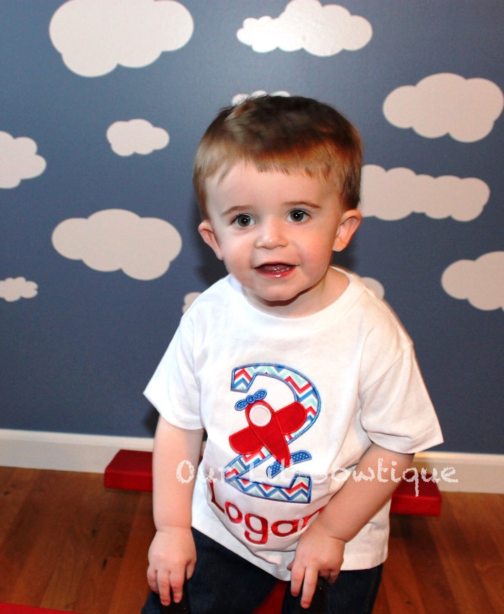 Personalized Airplane Birthday Shirt: Embroidered Cotton Tee