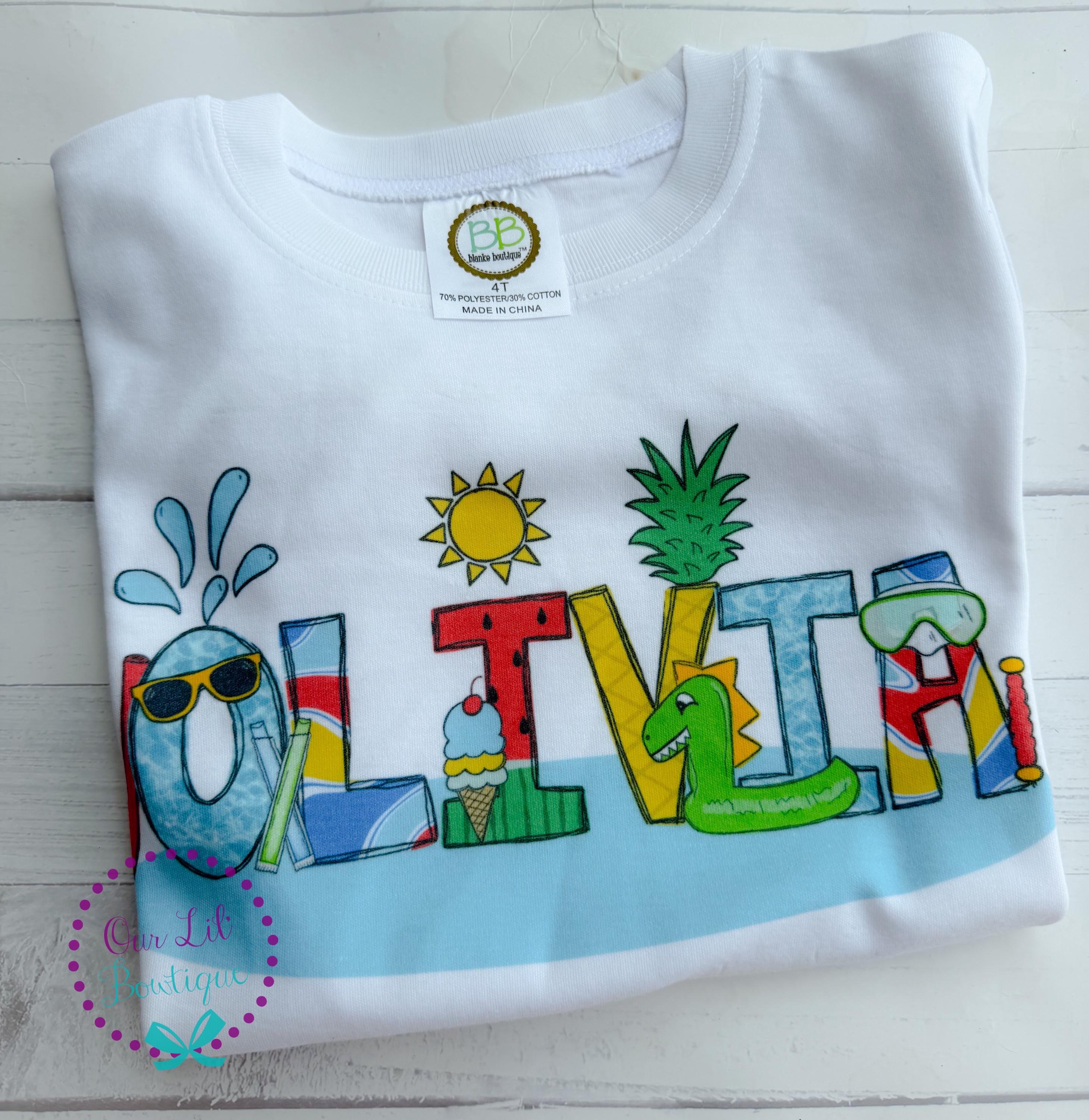 Girls Personalized Pool Shirt: Summer Name Monogram