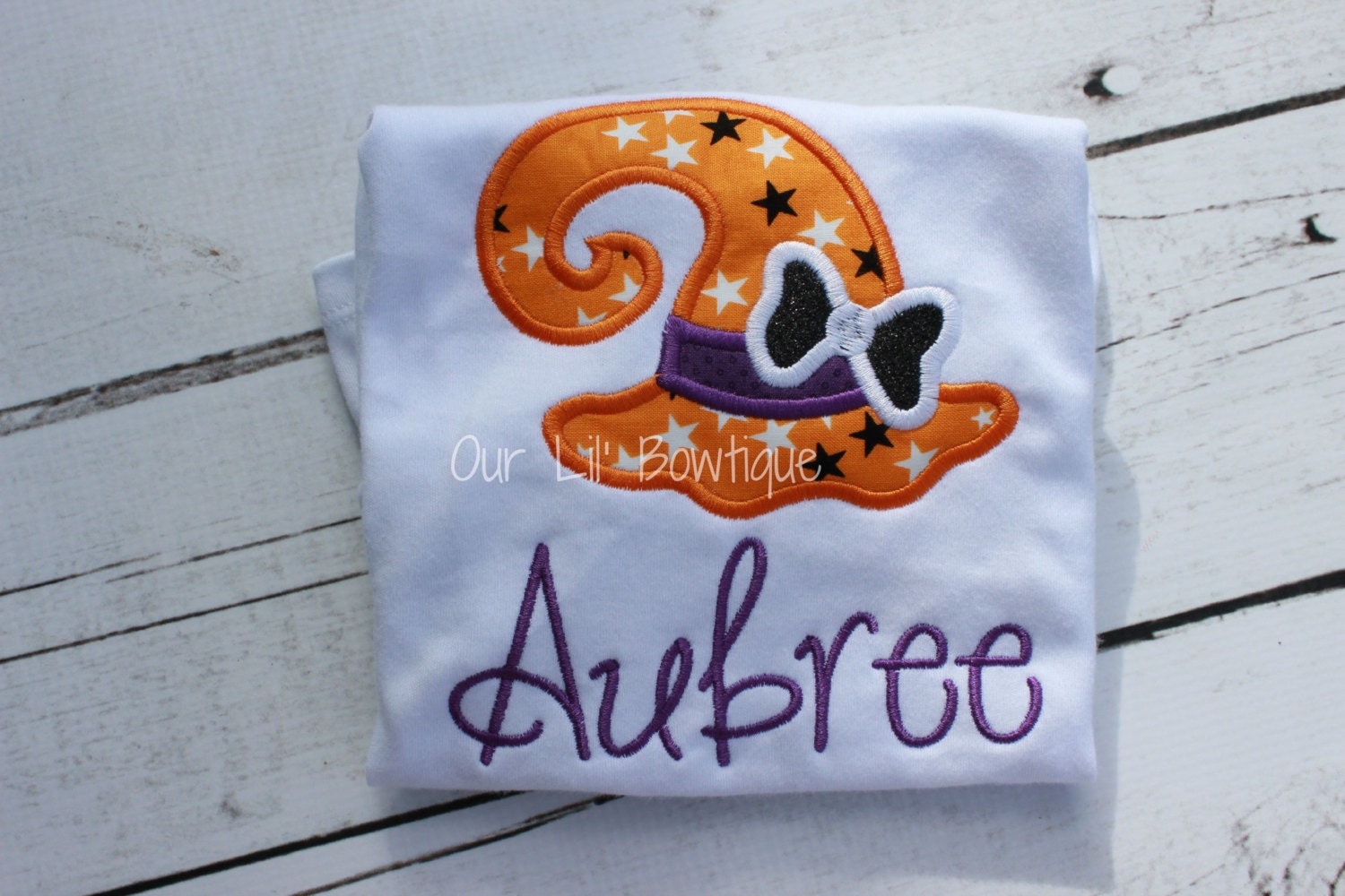 Girls Halloween Shirt: Witch Hat Applique, Ruffle Sleeve