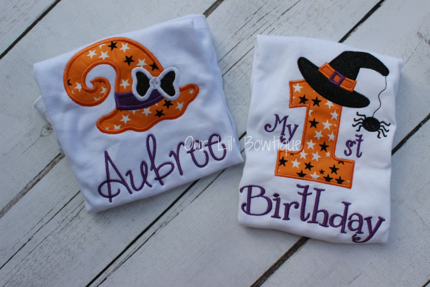 Girls Halloween Shirt: Witch Hat Applique, Ruffle Sleeve