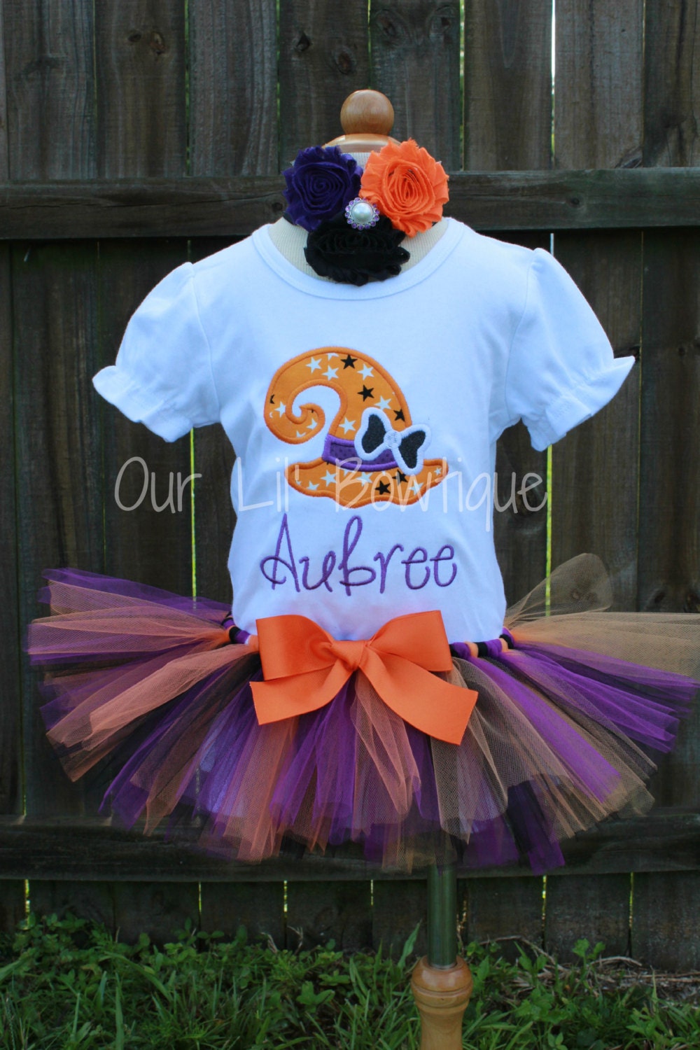Girls Halloween Shirt: Witch Hat Applique, Ruffle Sleeve