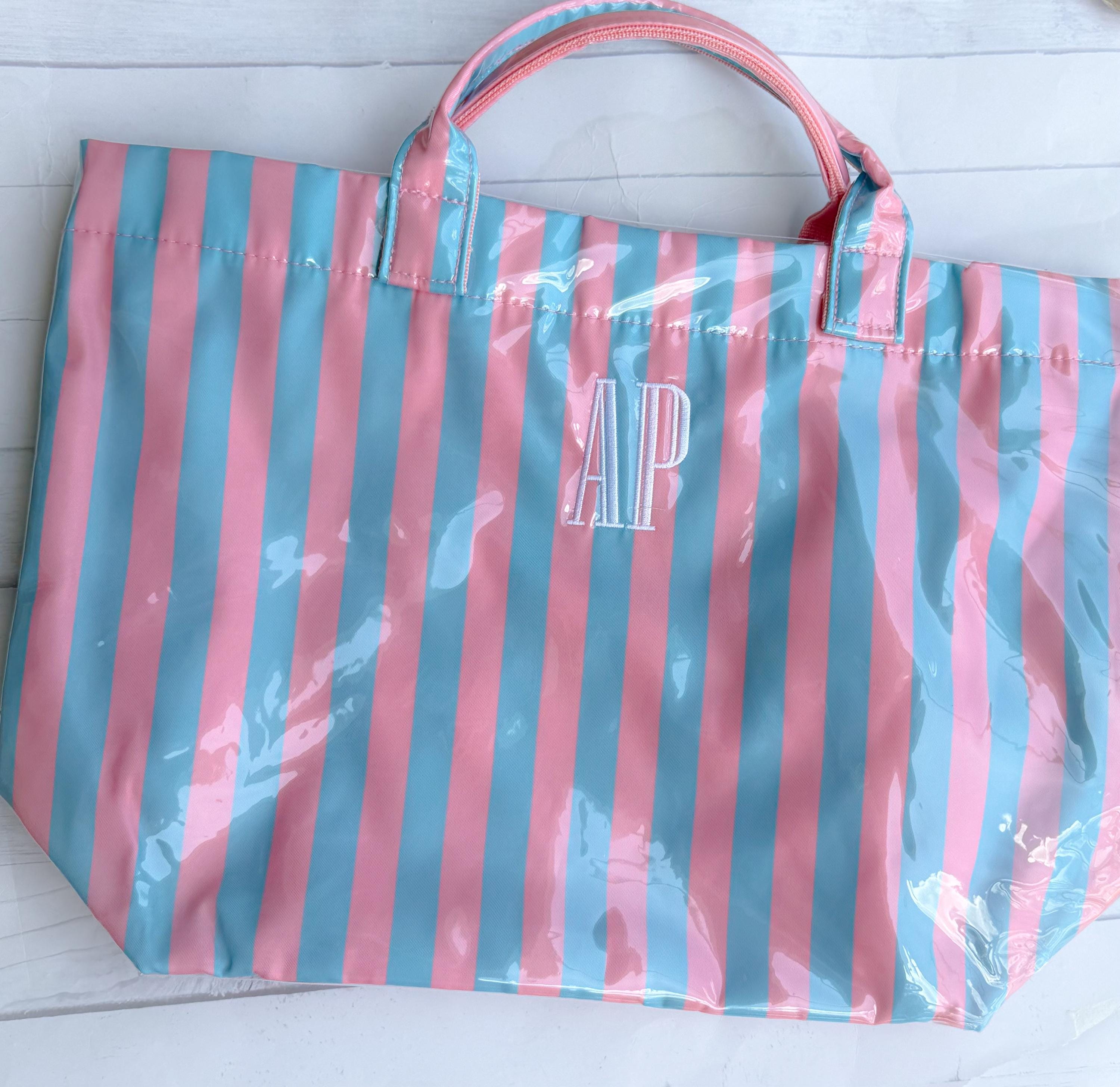 Striped Beach Tote - Personalized Waterproof Beach Bag - Gift -Monogrammed - Striped PVC - Bridesmaid Gift - Girls Weekend