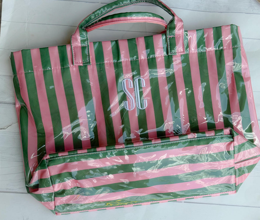 Striped Beach Tote - Personalized Waterproof Beach Bag - Gift -Monogrammed - Striped PVC - Bridesmaid Gift - Girls Weekend
