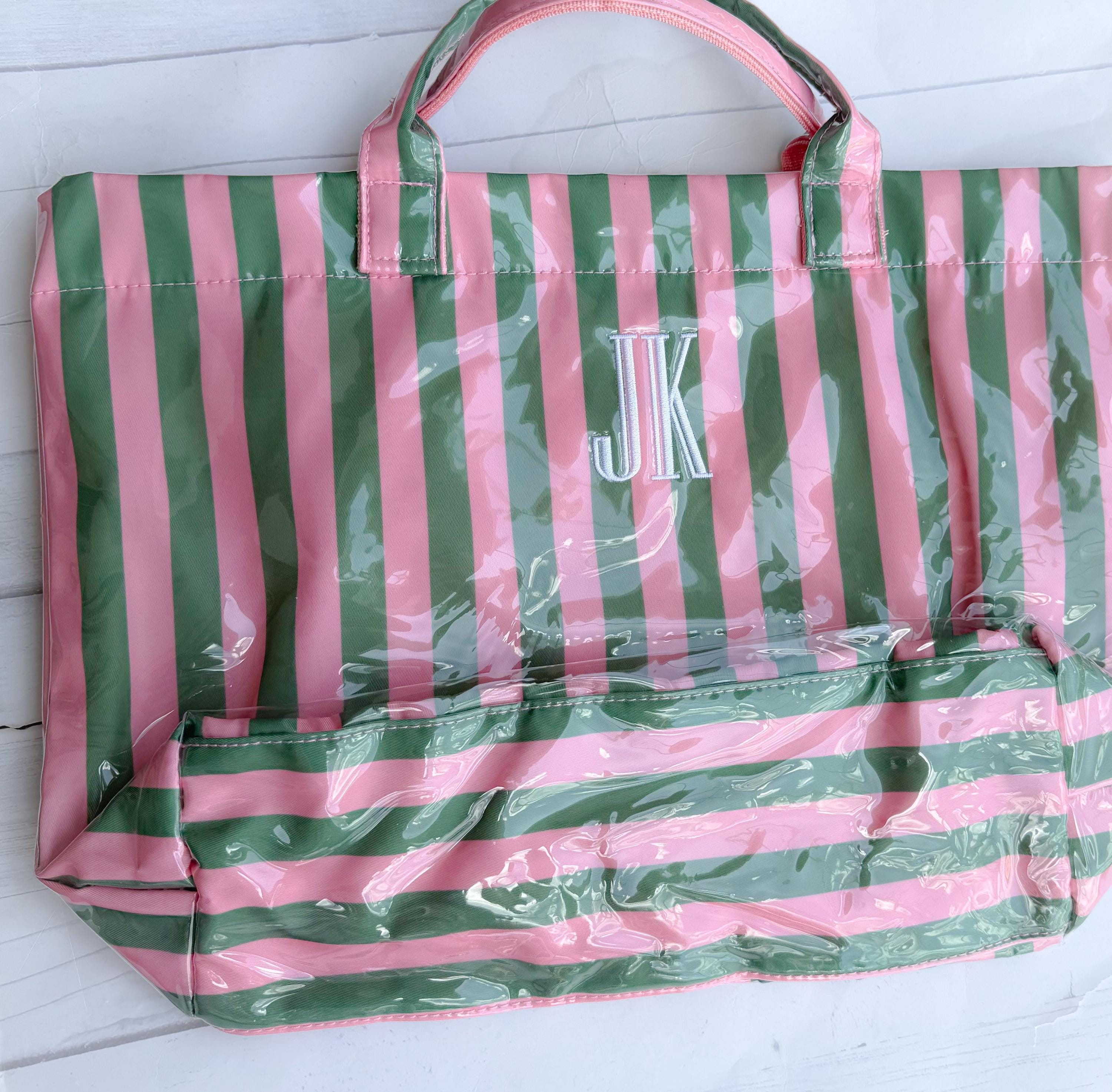 Striped Beach Tote - Personalized Waterproof Beach Bag - Gift -Monogrammed - Striped PVC - Bridesmaid Gift - Girls Weekend