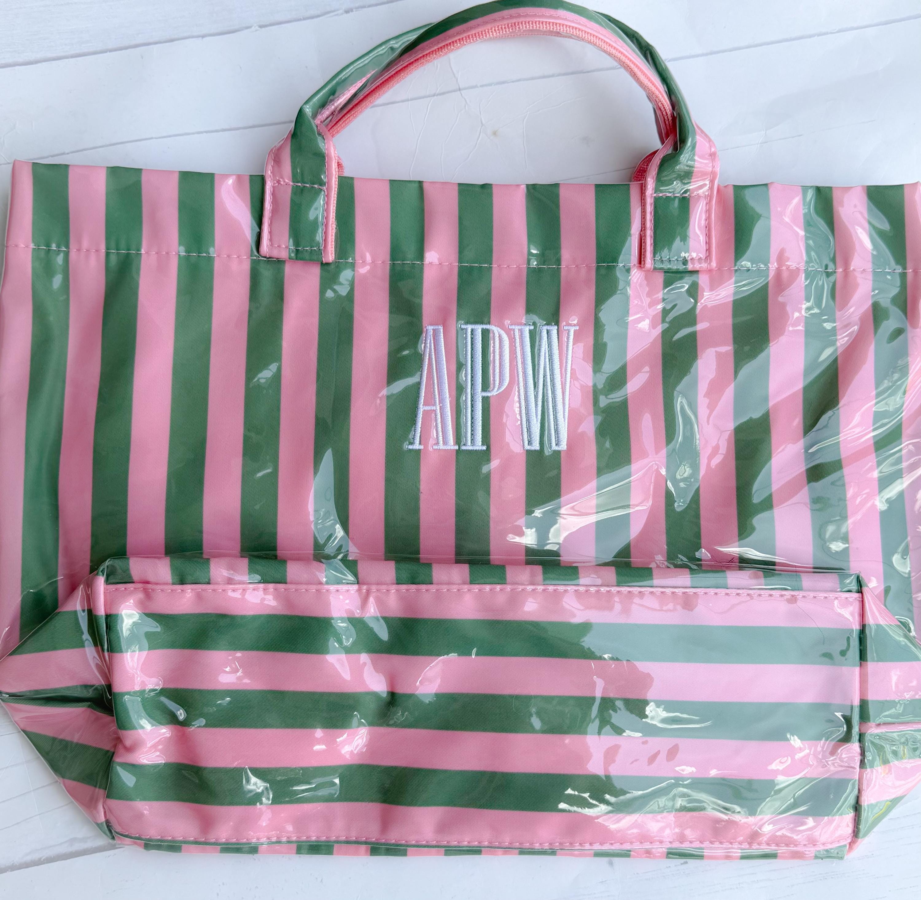 Striped Beach Tote - Personalized Waterproof Beach Bag - Gift -Monogrammed - Striped PVC - Bridesmaid Gift - Girls Weekend