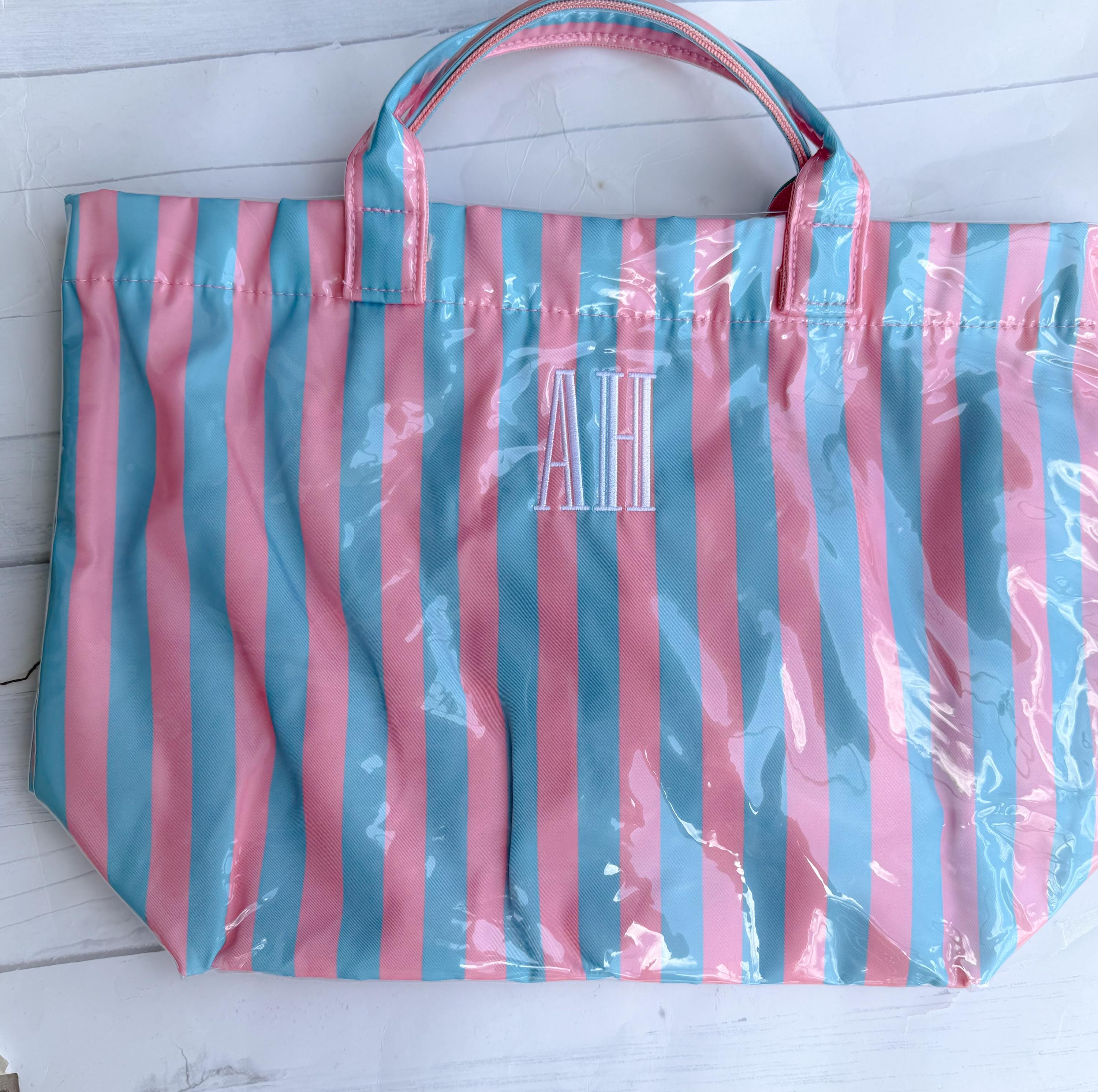 Striped Beach Tote - Personalized Waterproof Beach Bag - Gift -Monogrammed - Striped PVC - Bridesmaid Gift - Girls Weekend