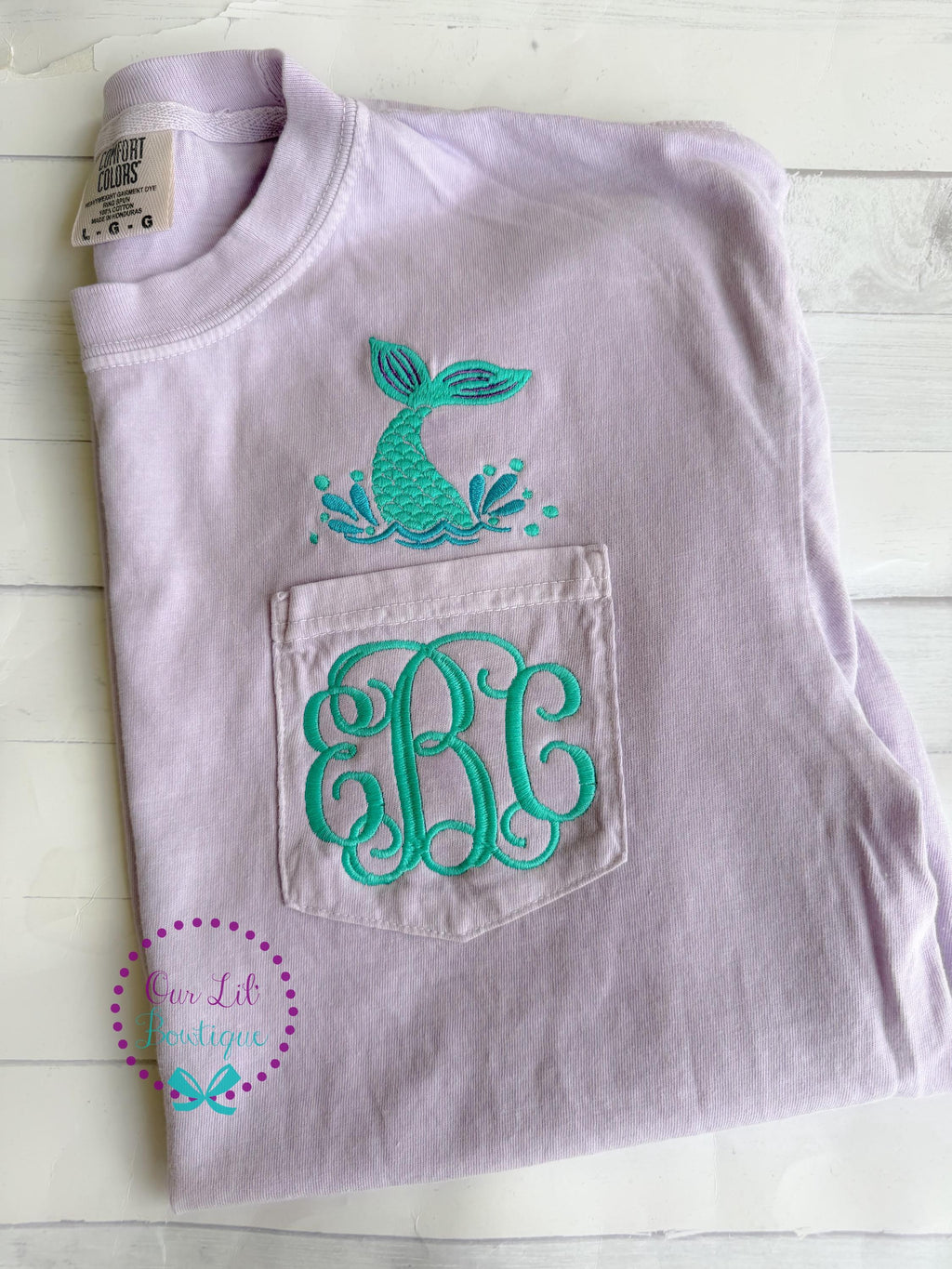Embroidered Mermaid Pocket Tee - Comfort Colors Monogram Shirt - Mermaid Tail Shirt