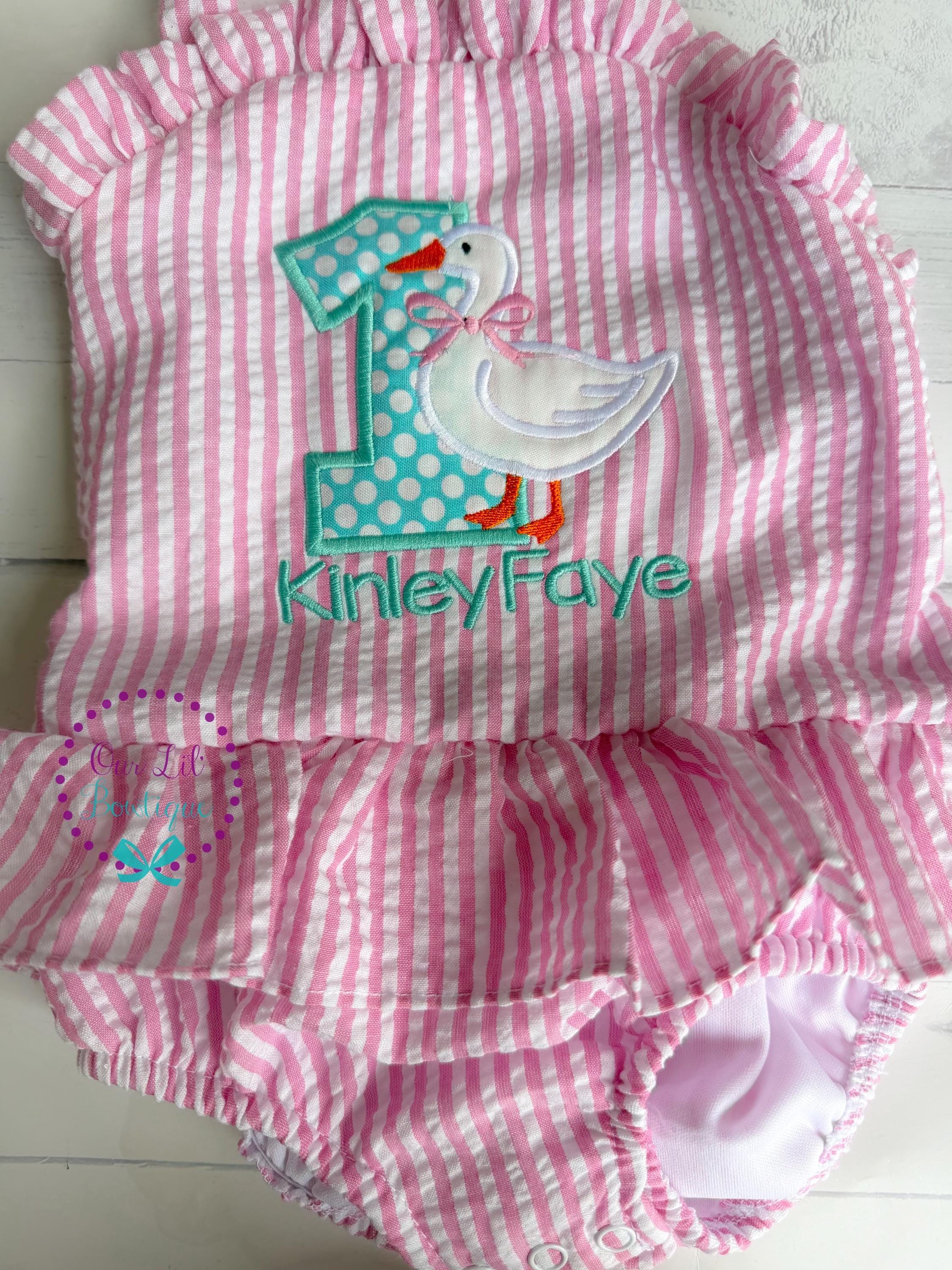 Goose Bathing Suit - Monogrammed Seersucker Bathing Suit - Bathing Suit - Baby - Toddler -- Gingham - Silly Goose