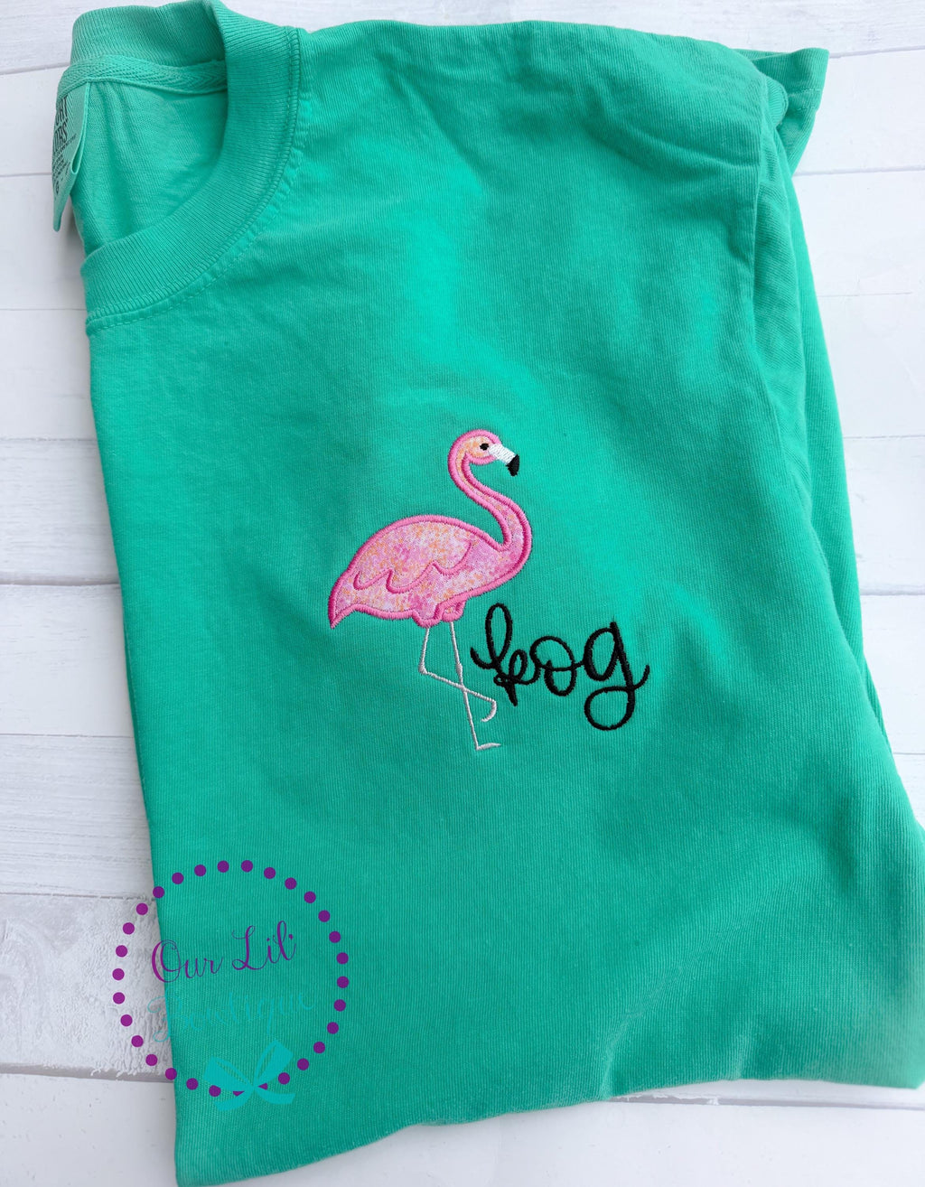 Embroidered Flamingo Tee - Comfort Colors Monogram Shirt - Flamingo Tail Shirt - Beach Tee
