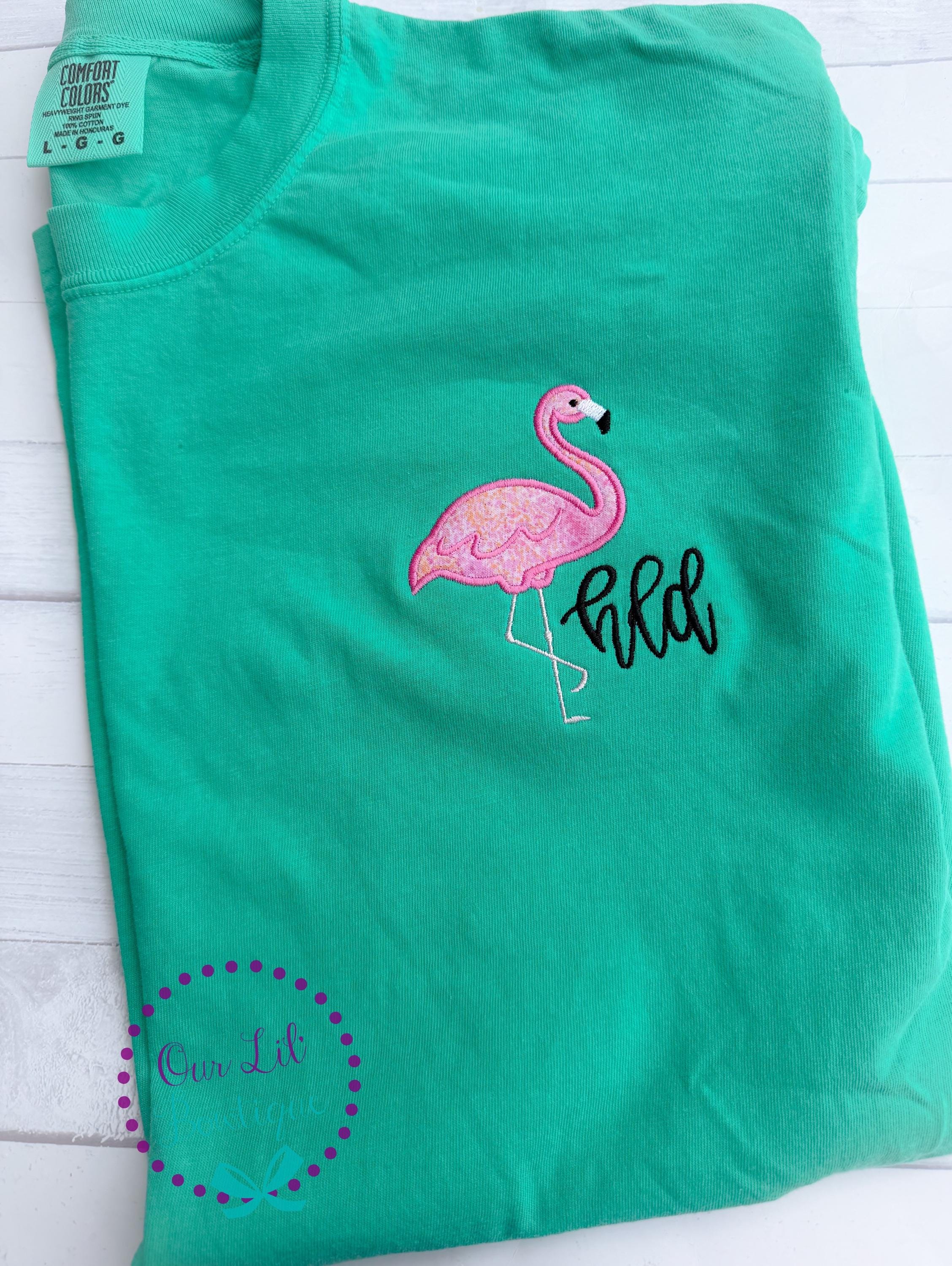 Embroidered Flamingo Tee - Comfort Colors Monogram Shirt - Flamingo Tail Shirt - Beach Tee