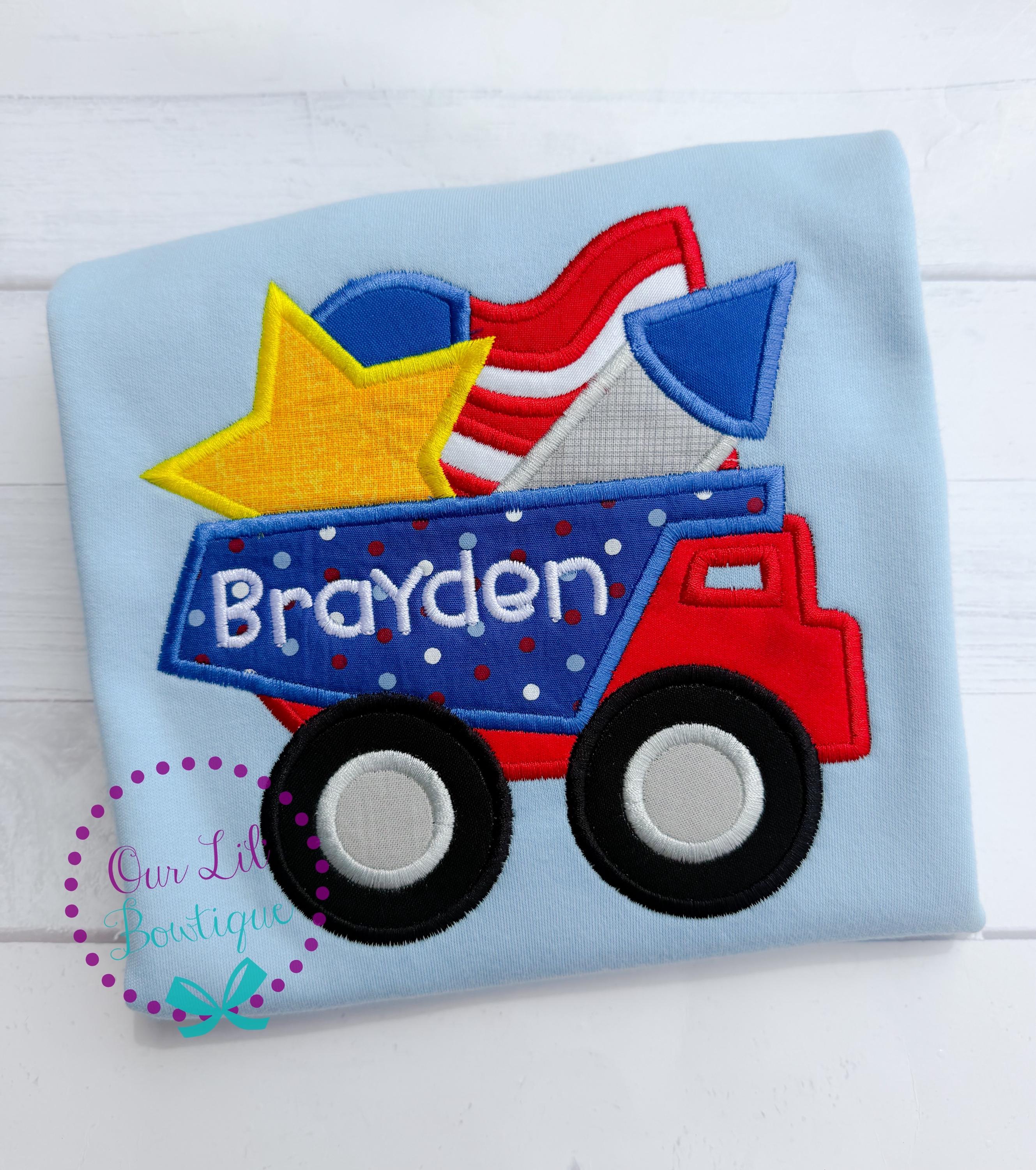 Personalized 4th of July Dump Truck Shirt - Patriotic Appliqué