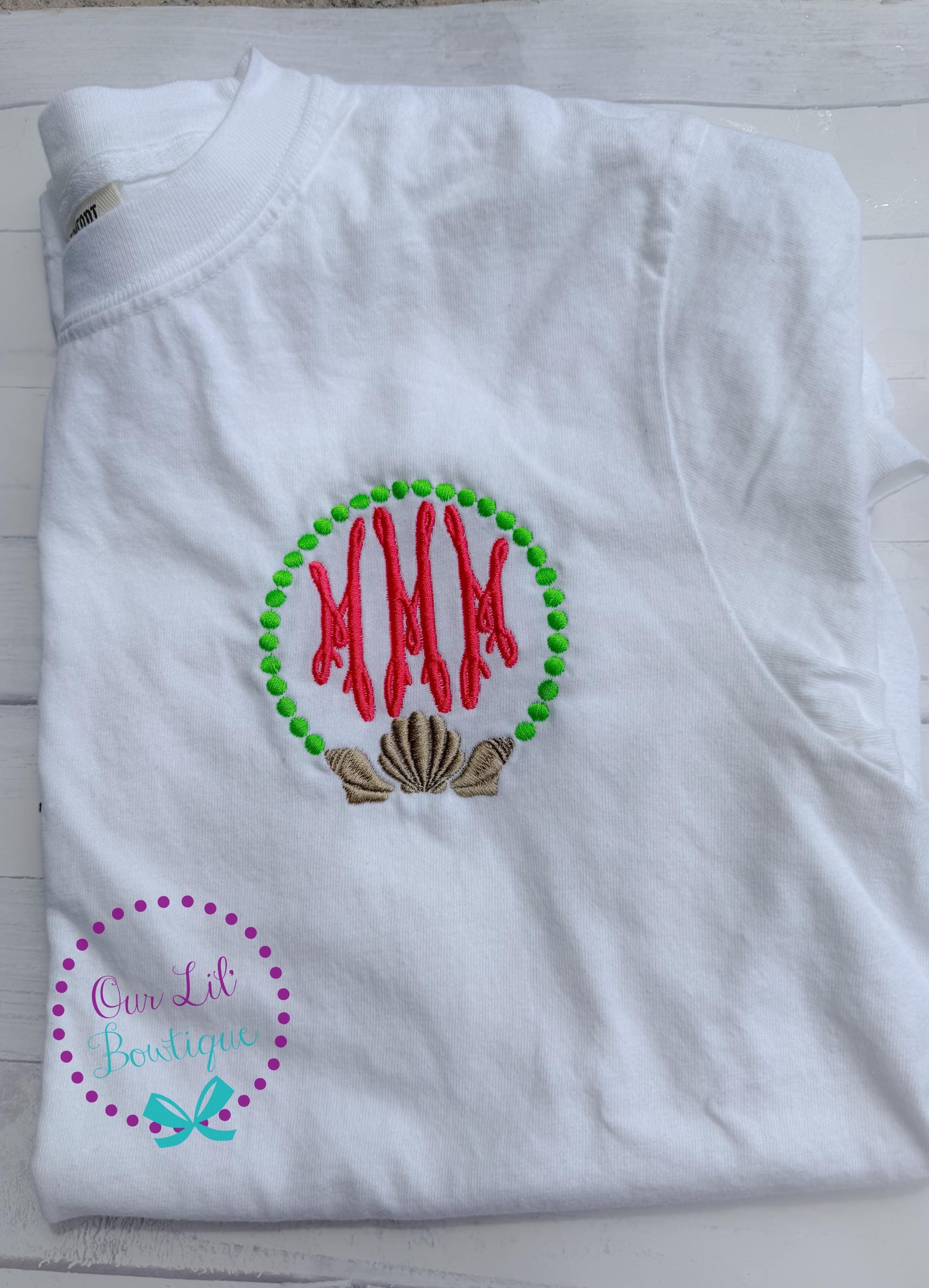 Seashell Monogram Comfort Colors Tee: Women's Pocket T-Shirt