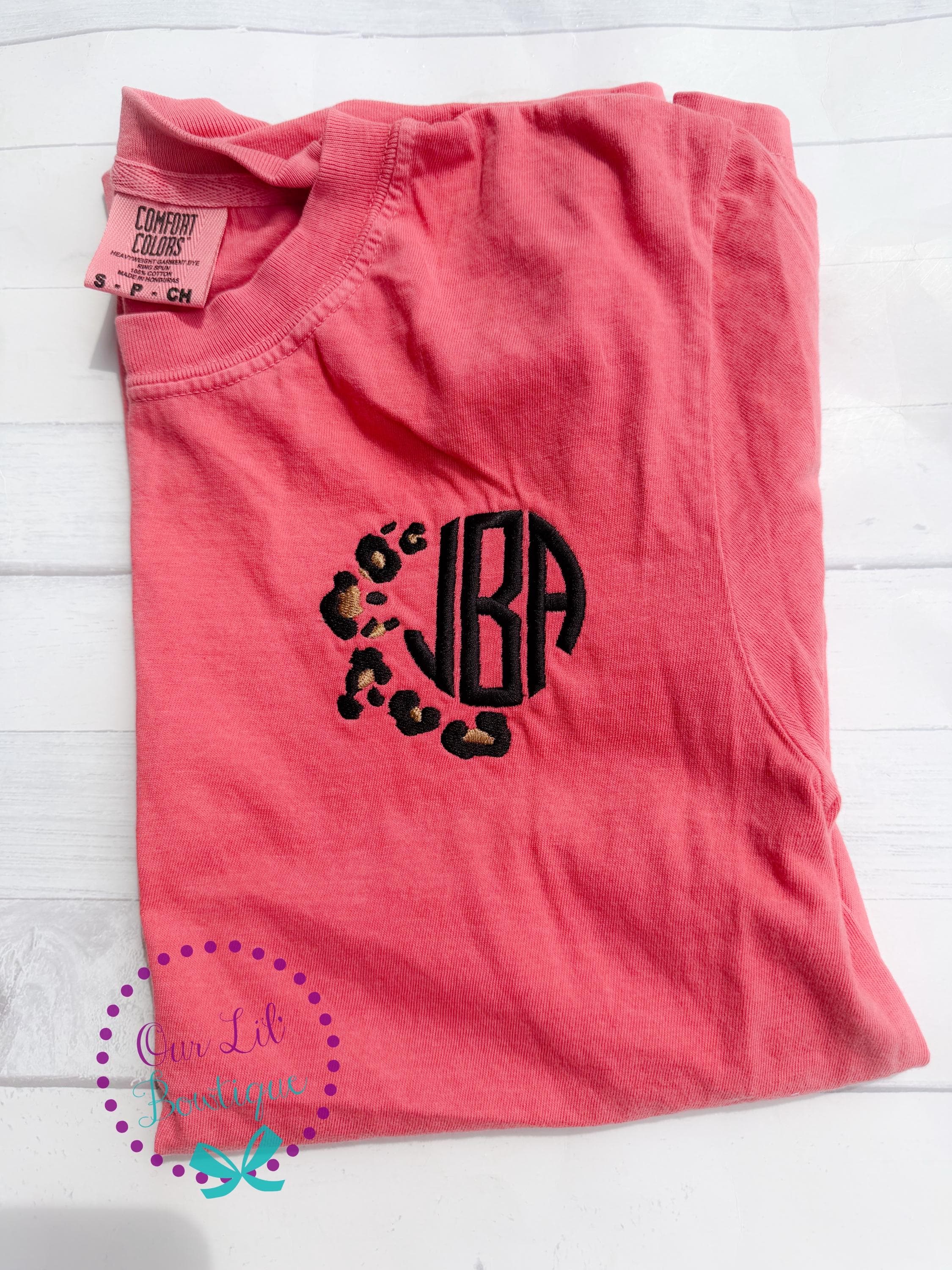 Leopard Monogram Comfort Colors Tee - Personalized Short Sleeve T-Shirt