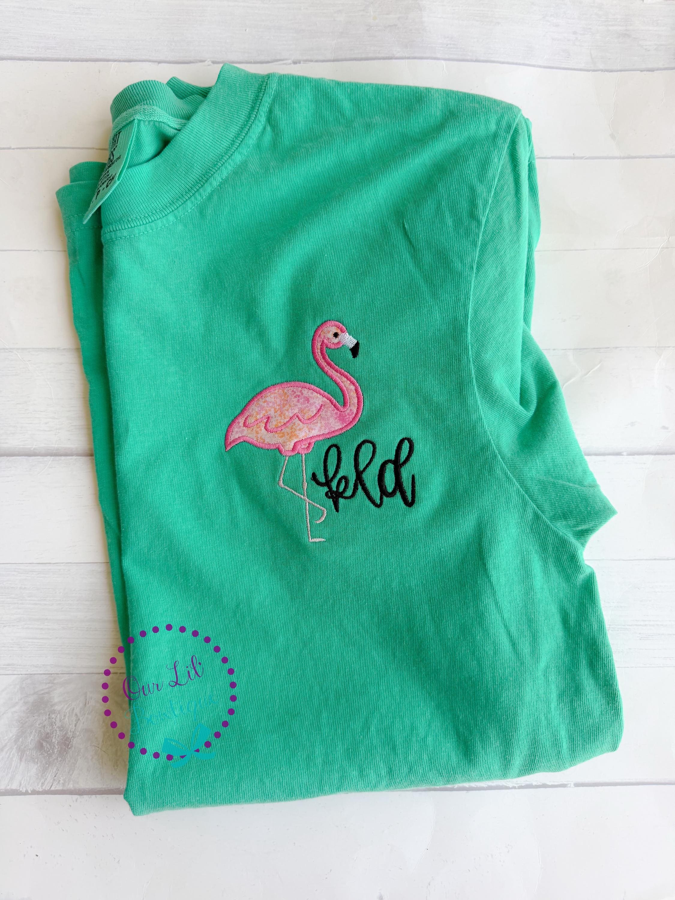 Embroidered Flamingo Tee - Comfort Colors Monogram Shirt - Flamingo Tail Shirt - Beach Tee