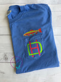 Women's Embroidered Fish Pocket Tee - Comfort Colors Monogram Shirt - Fish Shirt