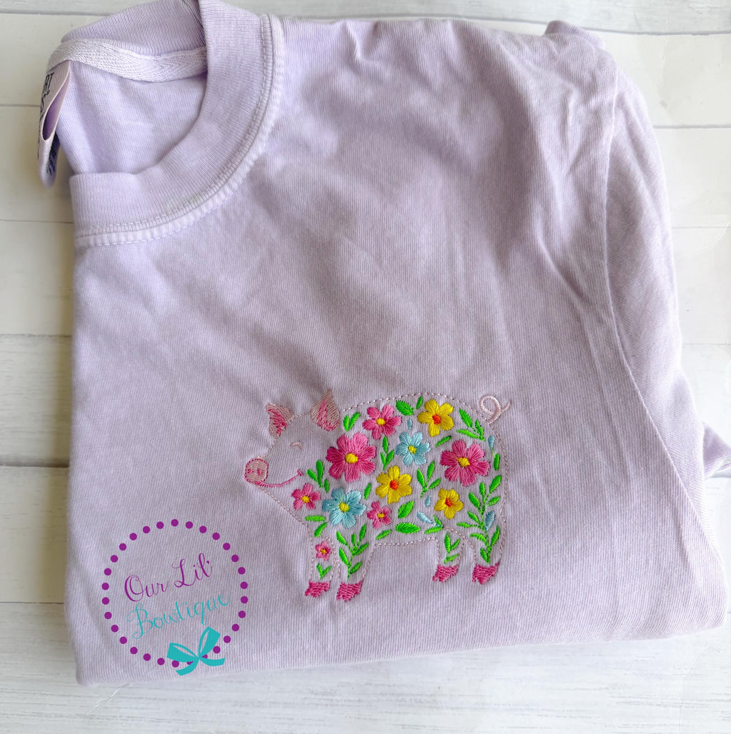 Embroidered Pig Tee - Comfort Colors Monogram Shirt - Pih Shirt - Farm Shirt