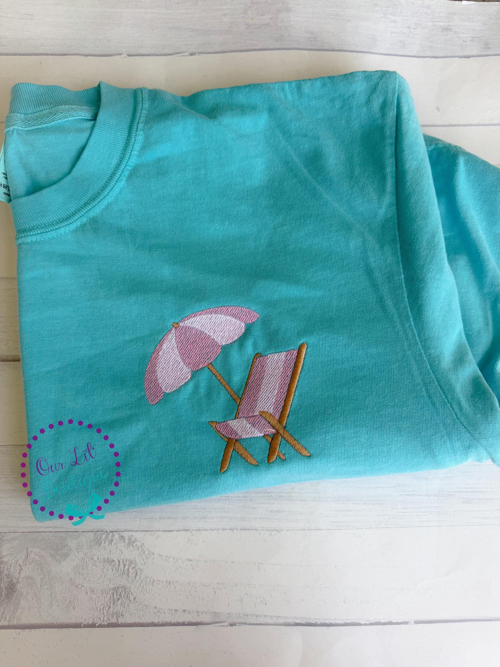 Embroidered Beach Chair Tee - Comfort Colors Monogram Shirt - Beach Chair Shirt - Beach Tee