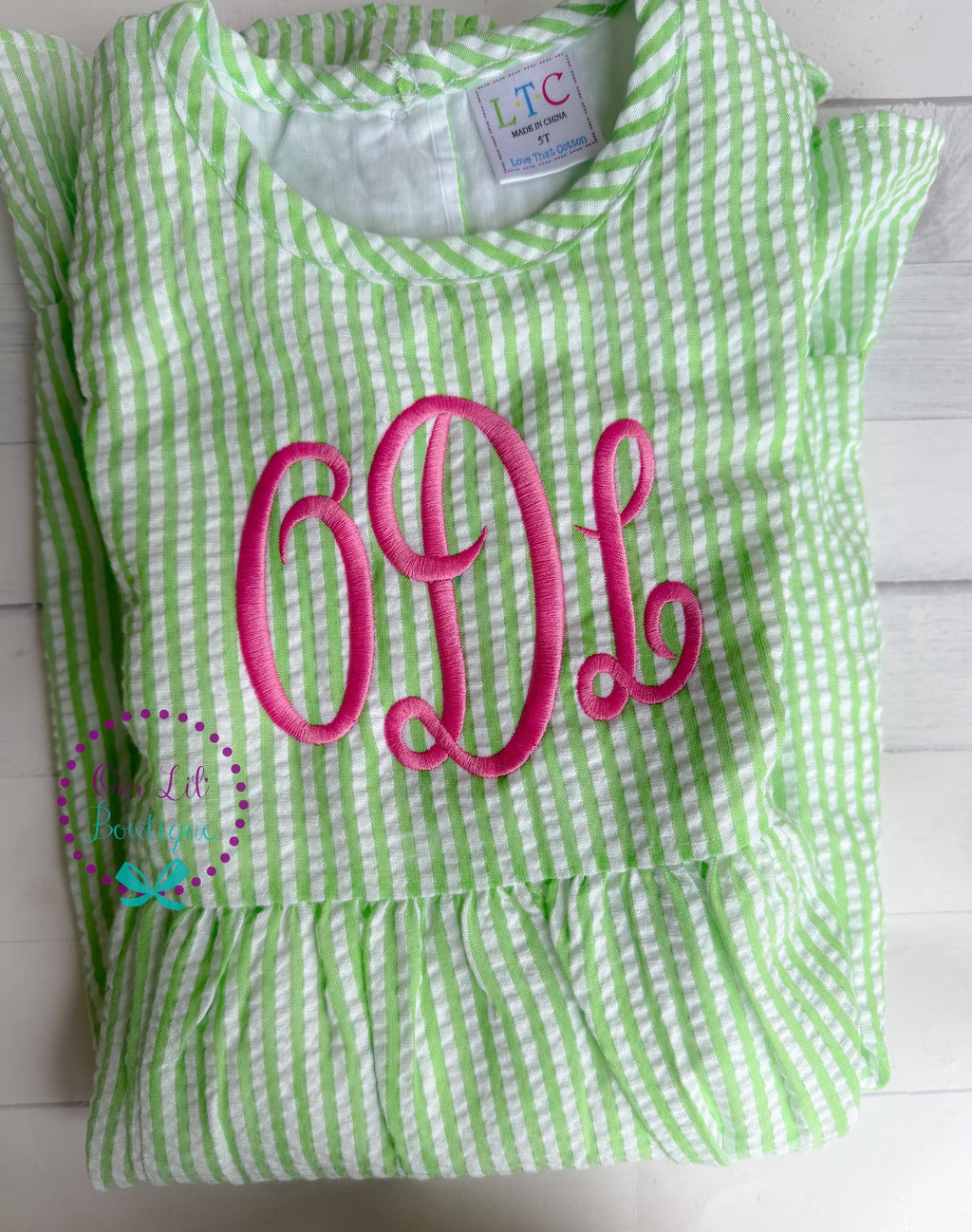 Seersucker Monogrammed Dress - Girls Monogrammed Dress - Seersucker Dress - Personalized Toddler Dress - Back To School Dress - Seersucker