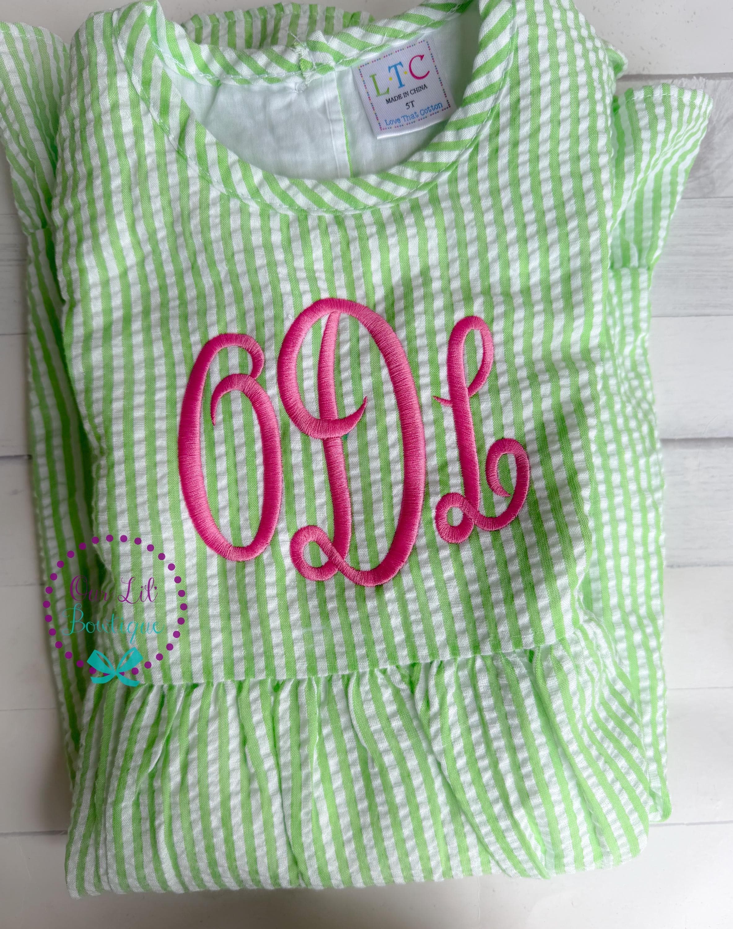 Seersucker Monogrammed Dress - Girls Monogrammed Dress - Seersucker Dress - Personalized Toddler Dress - Back To School Dress - Seersucker