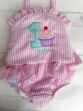 Cupcake Bathing Suit - Monogrammed Seersucker Bathing Suit - Bathing Suit - Baby - Toddler - Pool Party Bathing Suit - Gingham