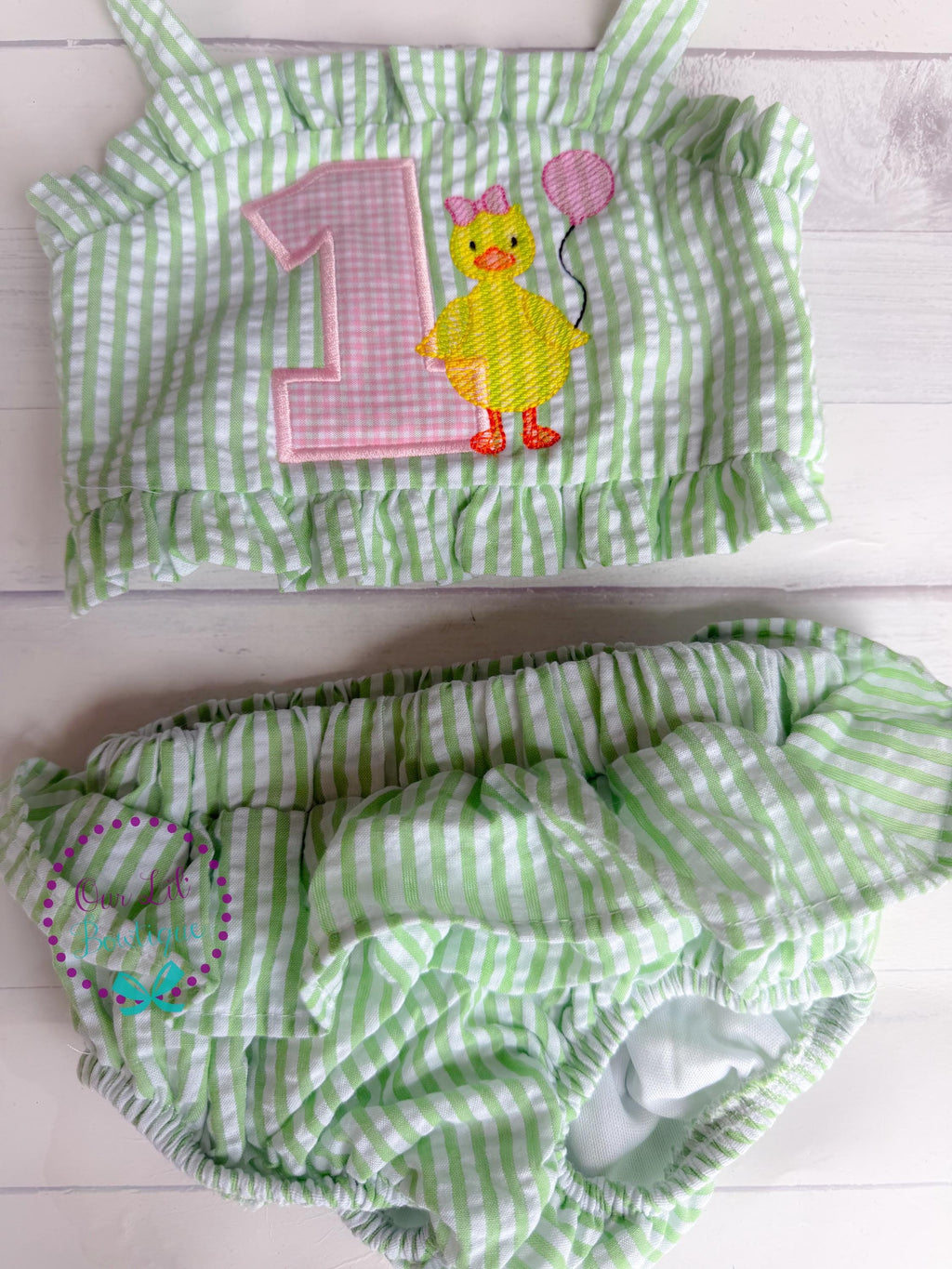 Chick Bathing Suit - Monogrammed Seersucker Bathing Suit - Bathing Suit - Baby - Toddler - One Cute Chick - Gingham - Chick is One