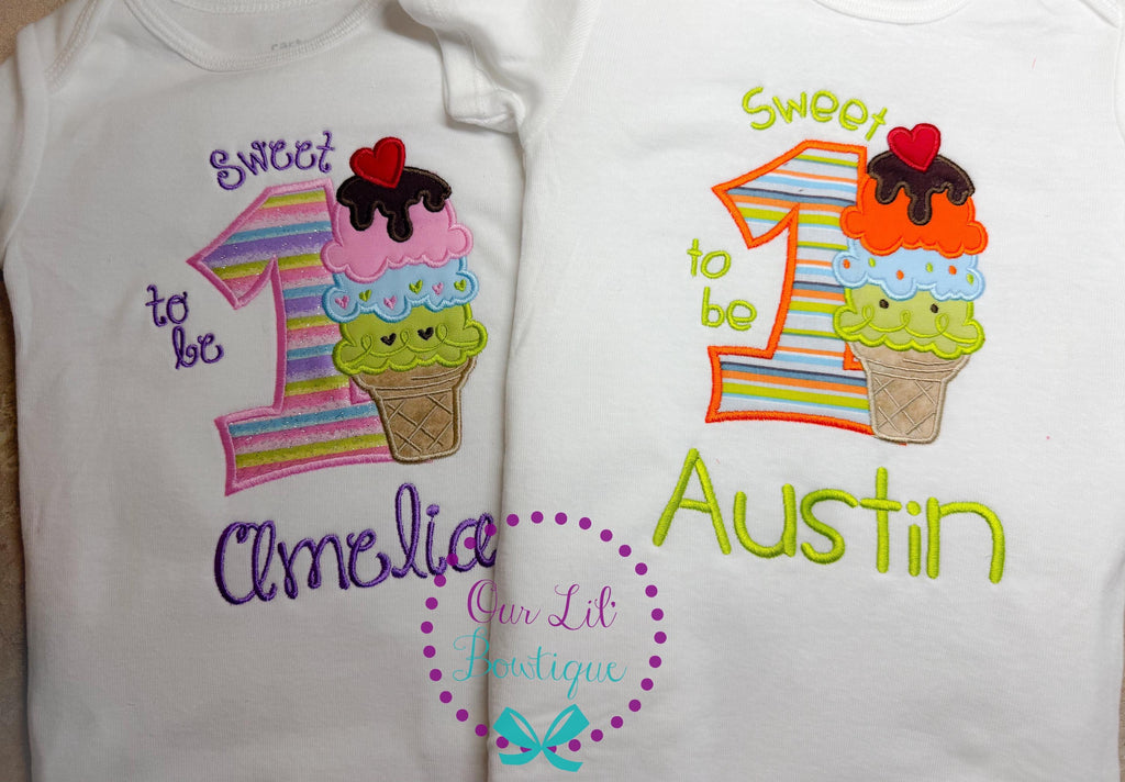 Ice Cream Birthday Shirt - Ice Cream Birthday - It's Sweet To Be Three - Birthday Shirt- Personalized Birthday - Personalized - Birthday
