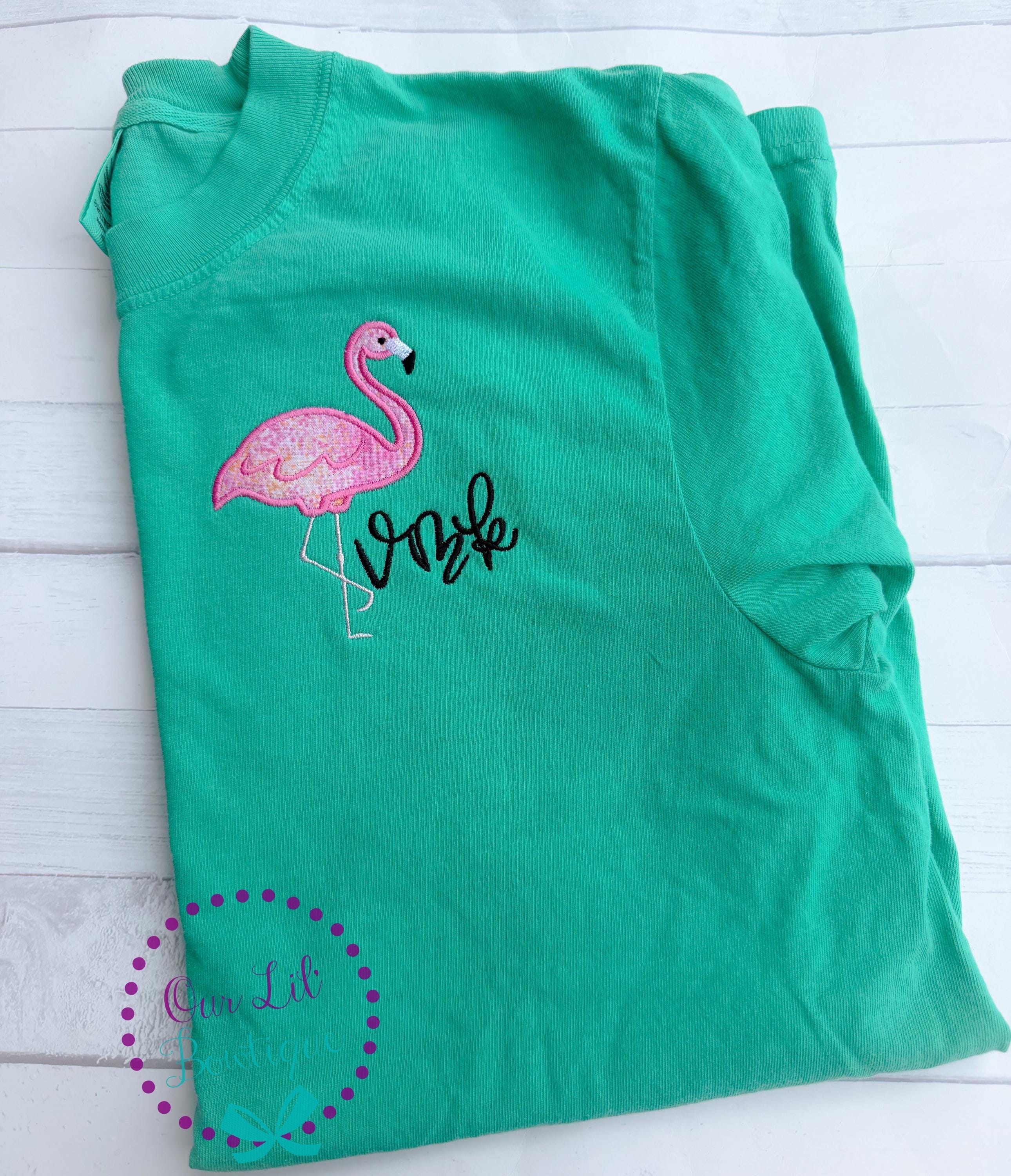 Embroidered Flamingo Tee - Comfort Colors Monogram Shirt - Flamingo Tail Shirt - Beach Tee