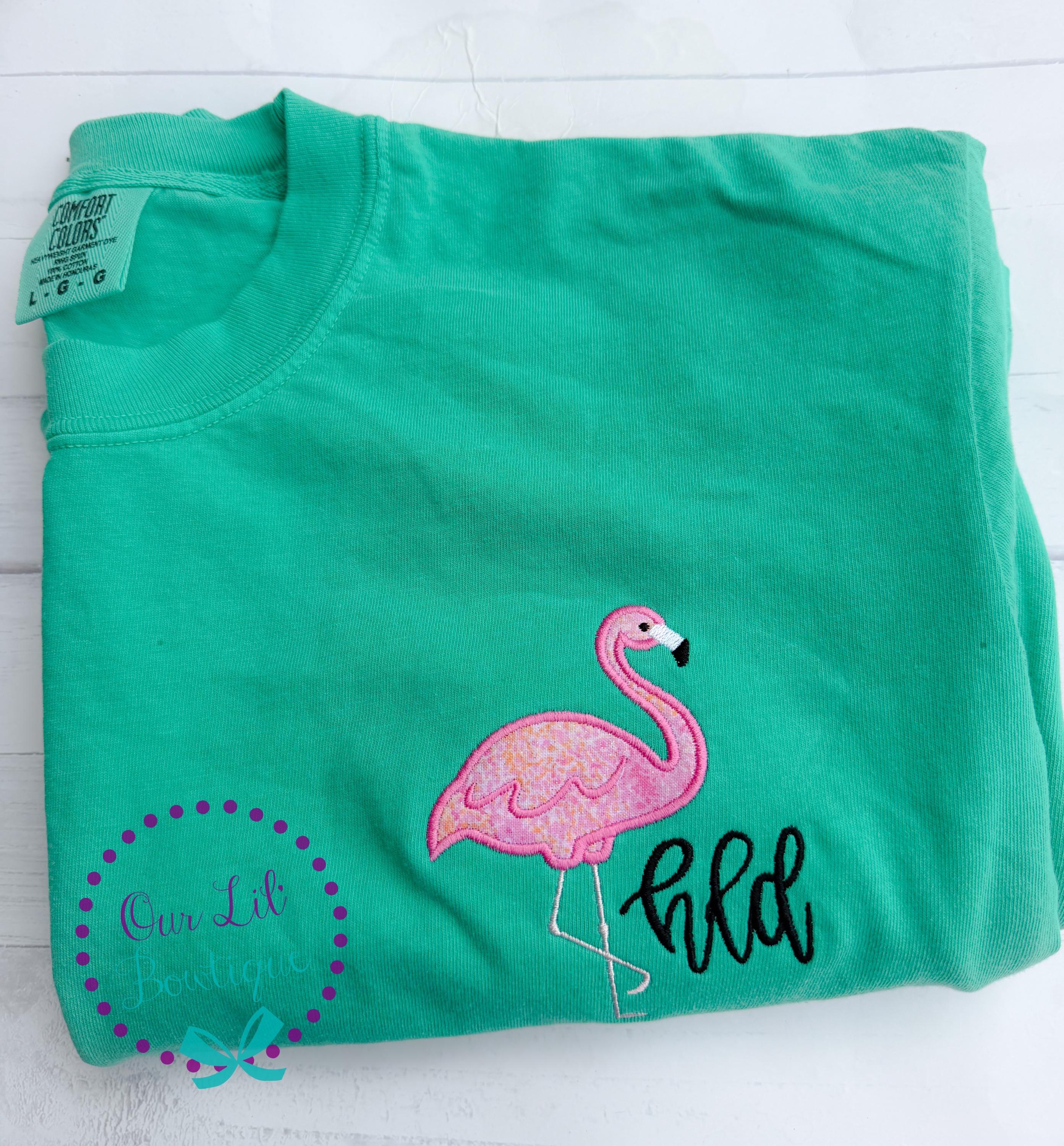 Embroidered Flamingo Tee - Comfort Colors Monogram Shirt - Flamingo Tail Shirt - Beach Tee