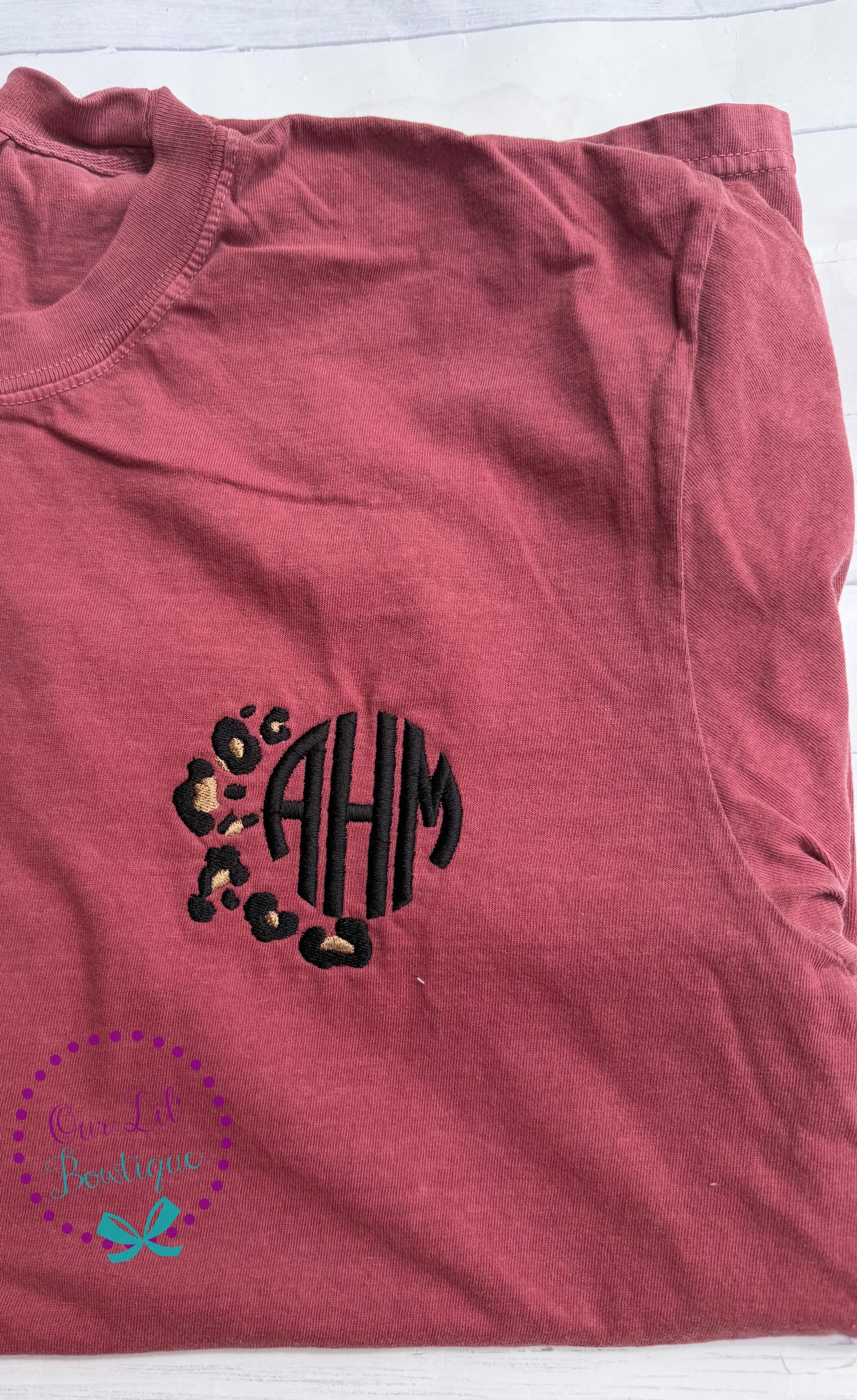 Leopard Monogram Comfort Colors Tee - Personalized Short Sleeve T-Shirt