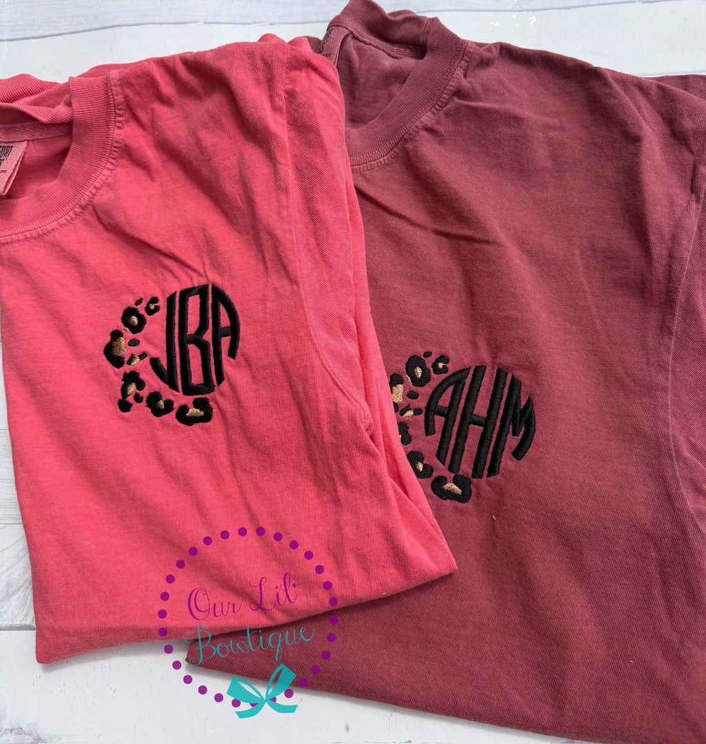 Leopard Monogram Comfort Colors Tee - Personalized Short Sleeve T-Shirt
