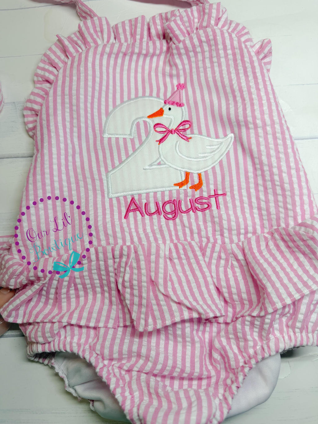 Goose Bathing Suit - Monogrammed Seersucker Bathing Suit - Bathing Suit - Baby - Toddler -- Gingham - Silly Goose