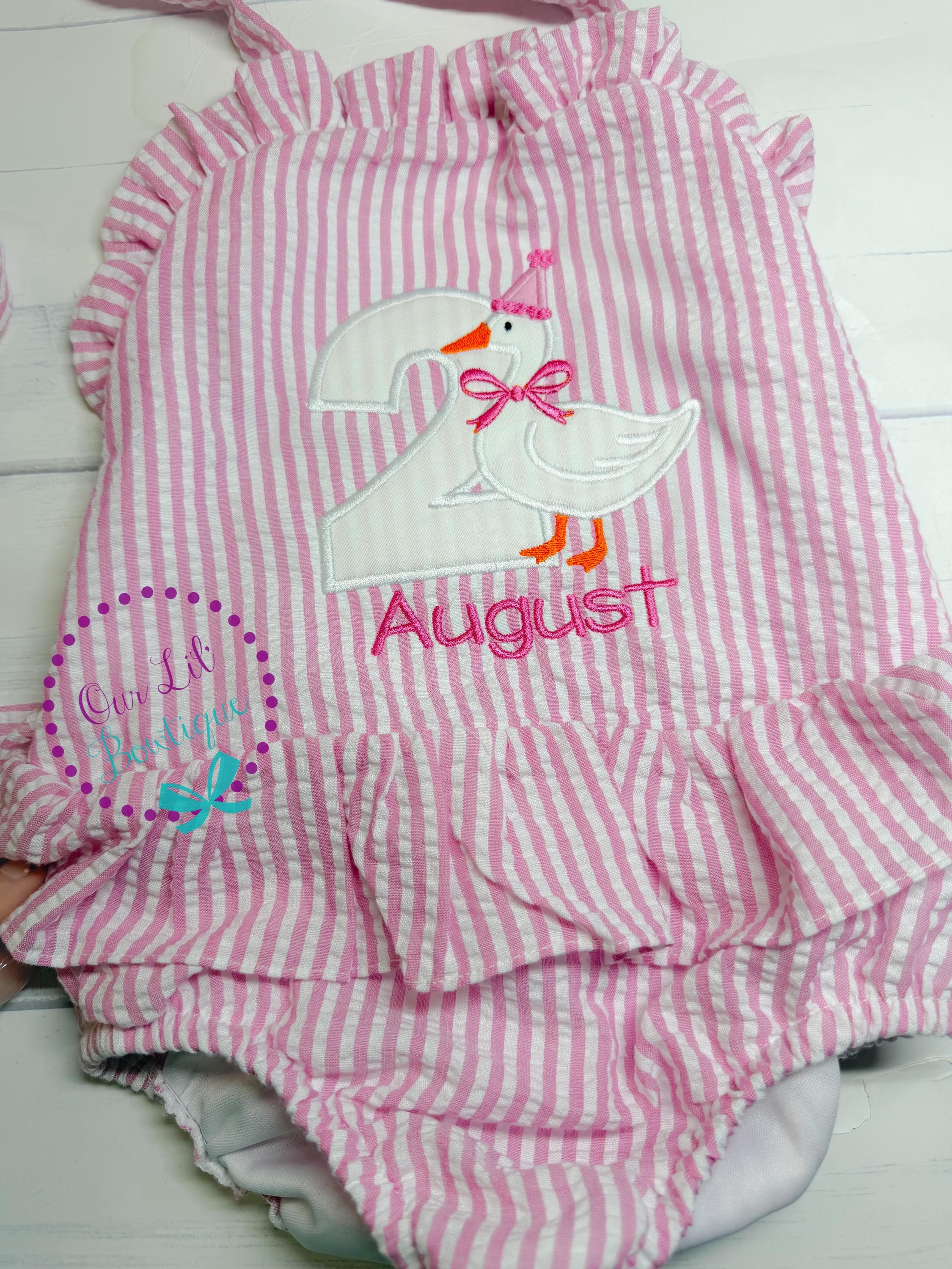 Goose Bathing Suit - Monogrammed Seersucker Bathing Suit - Bathing Suit - Baby - Toddler -- Gingham - Silly Goose