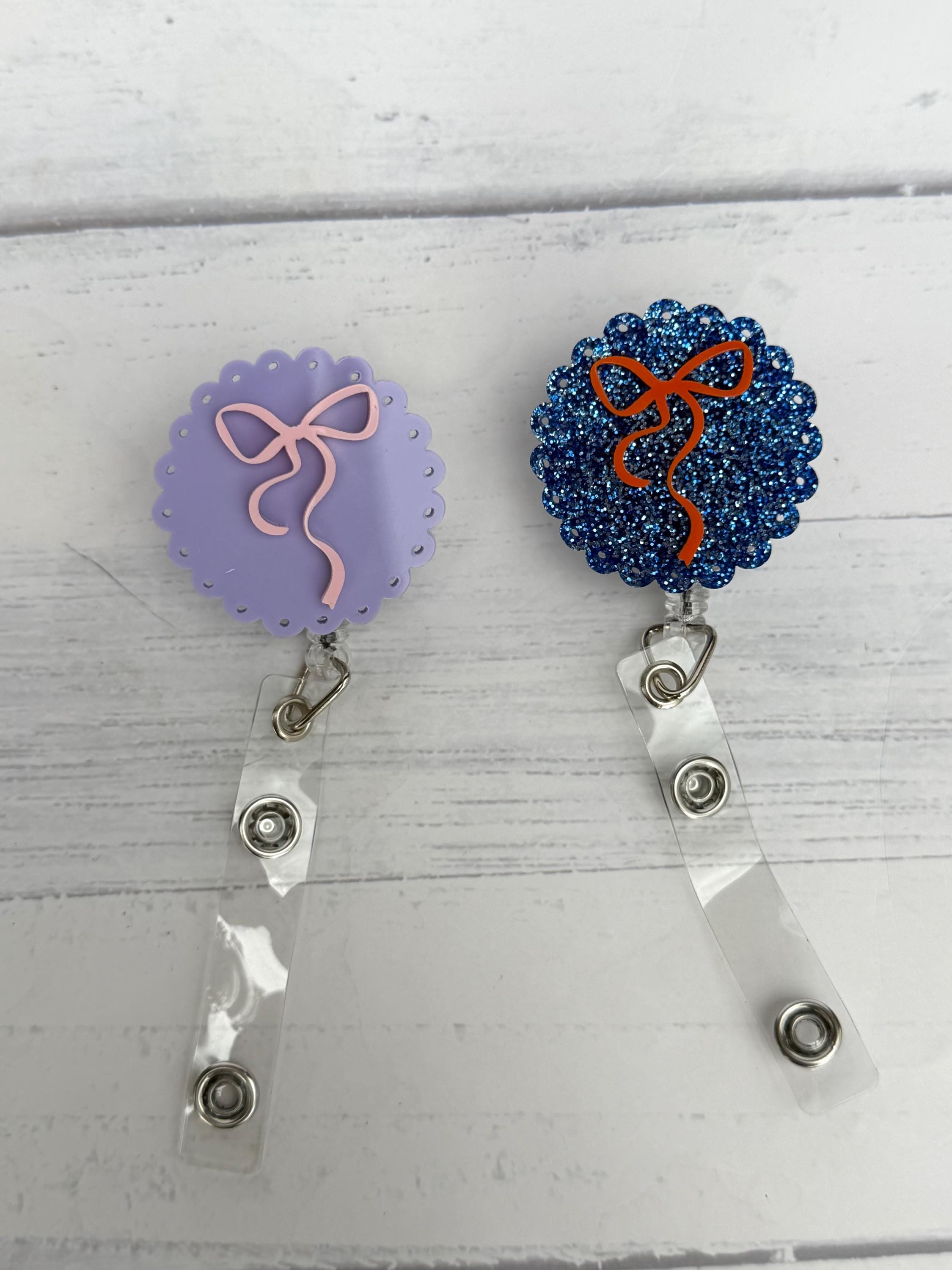 Bow Acrylic Badge Reel | School Color Badge Reel | Teacher Badge Reel | Nurse Badge Clip | Retractable ID Holder | Gift for Educators