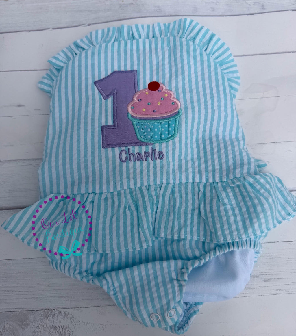 Cupcake Bathing Suit - Monogrammed Seersucker Bathing Suit - Bathing Suit - Baby - Toddler - Pool Party Bathing Suit - Gingham