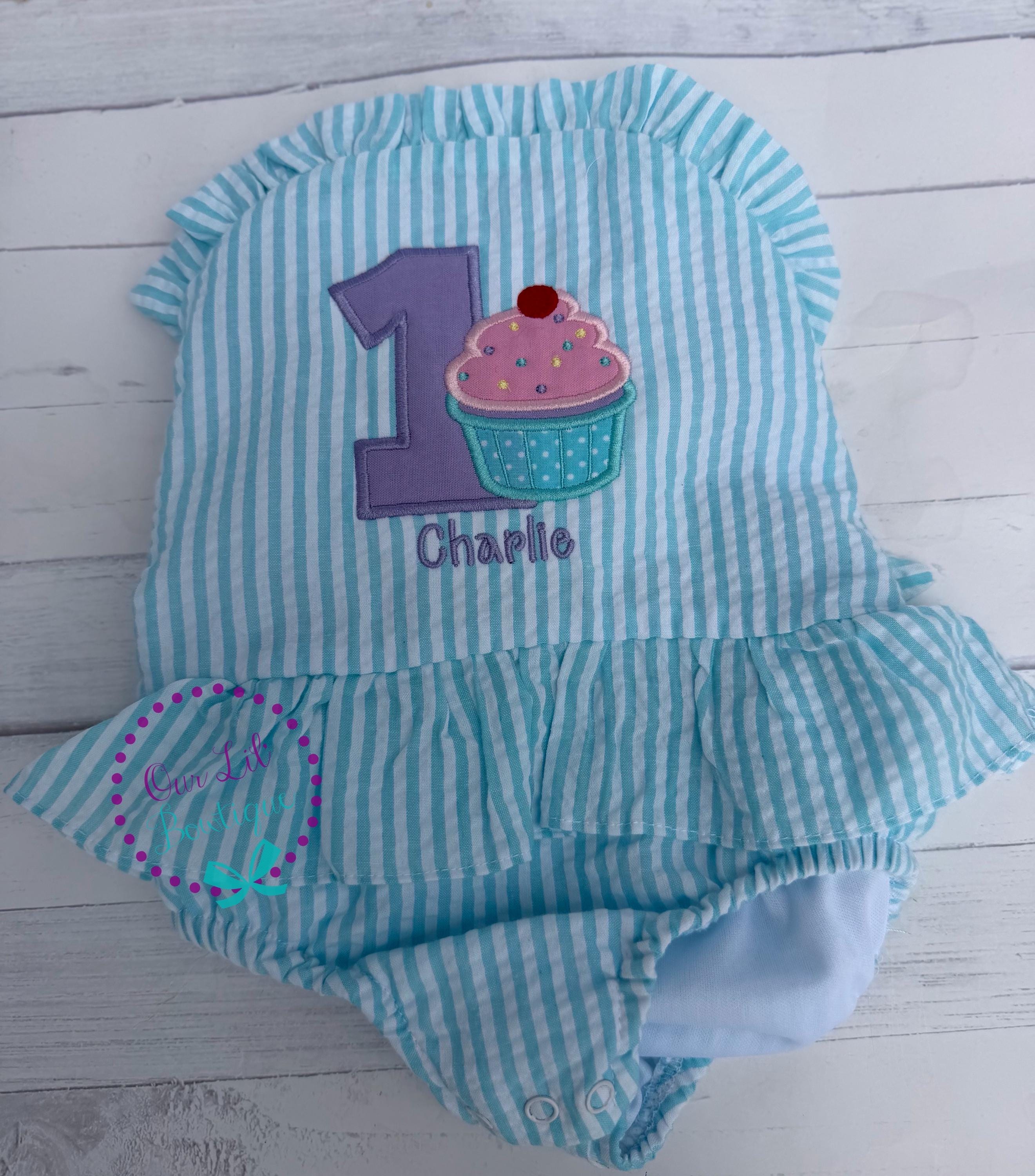 Cupcake Bathing Suit - Monogrammed Seersucker Bathing Suit - Bathing Suit - Baby - Toddler - Pool Party Bathing Suit - Gingham