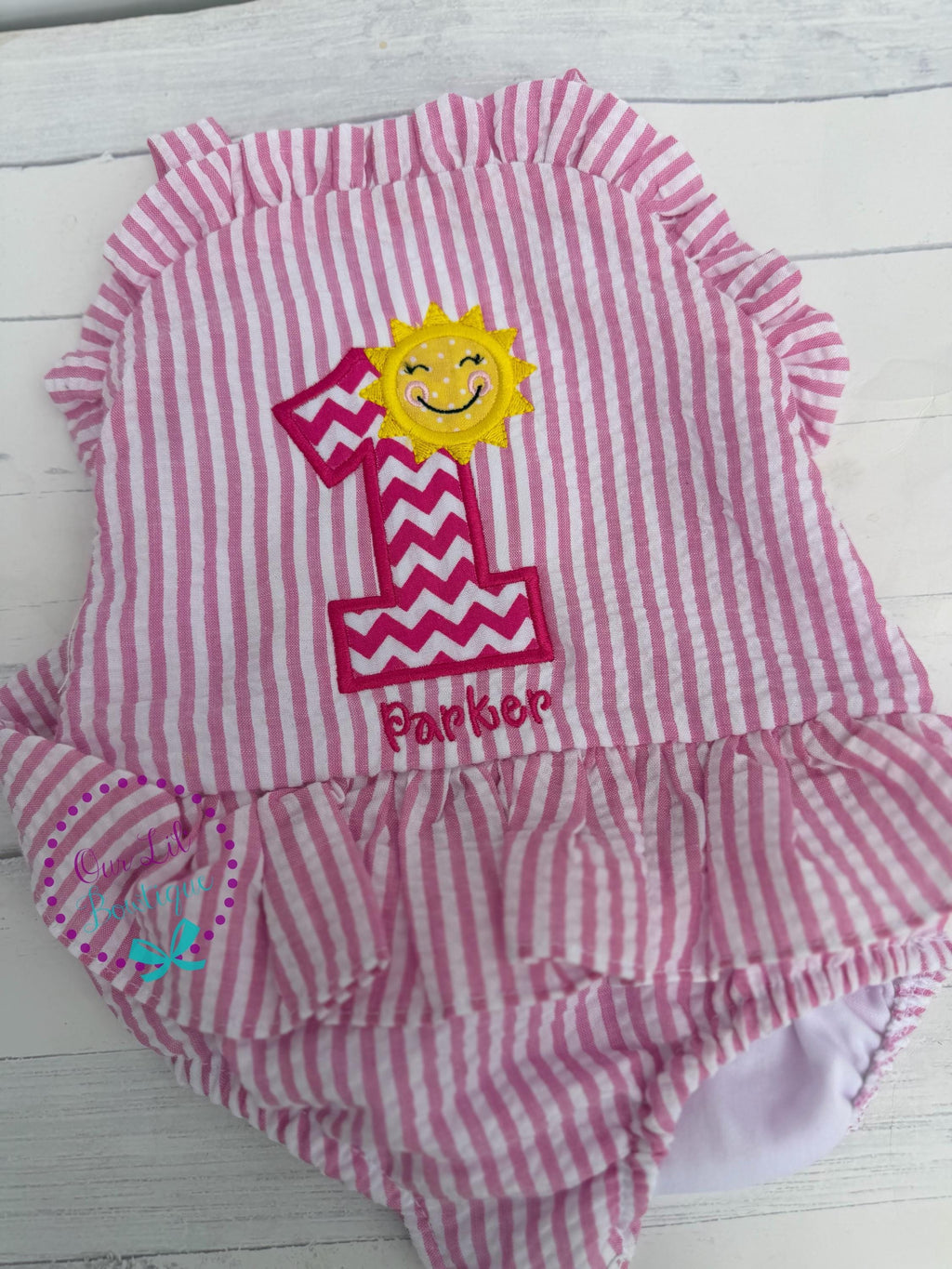 Monogrammed Sunshine Bathing Suit - Baby Toddler Swimsuit - Gingham - Birthday - One in the Sun