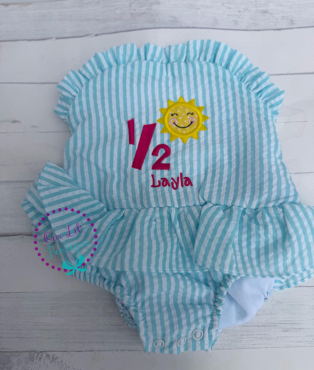 Monogrammed Sunshine Bathing Suit - Baby Toddler Swimsuit - Gingham - Birthday - One in the Sun