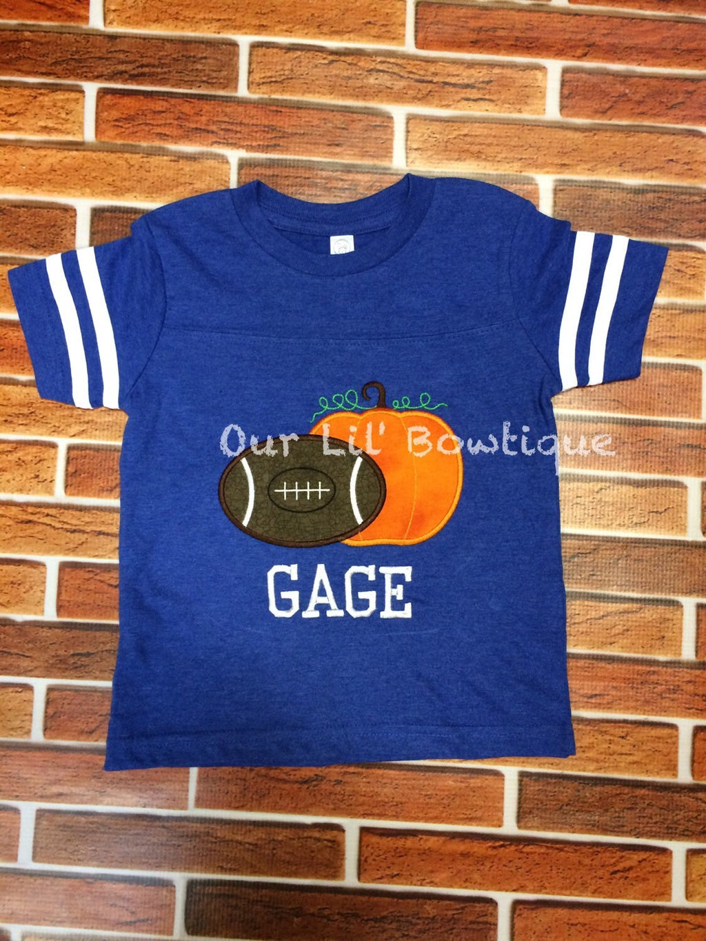 Personalized Boys Football Shirt: Embroidered Pumpkin Halloween Tee