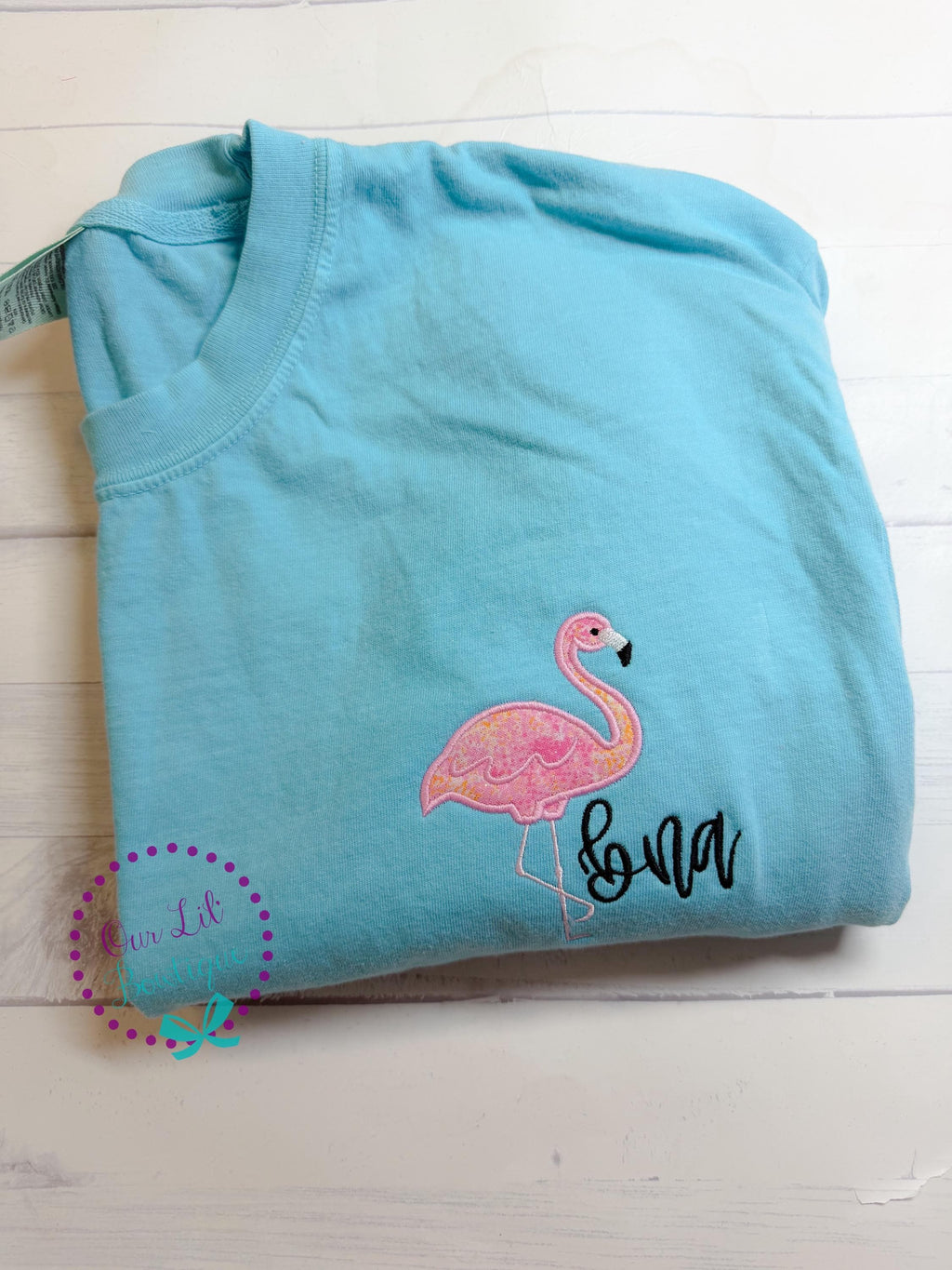 Embroidered Flamingo Tee - Comfort Colors Monogram Shirt - Flamingo Tail Shirt - Beach Tee
