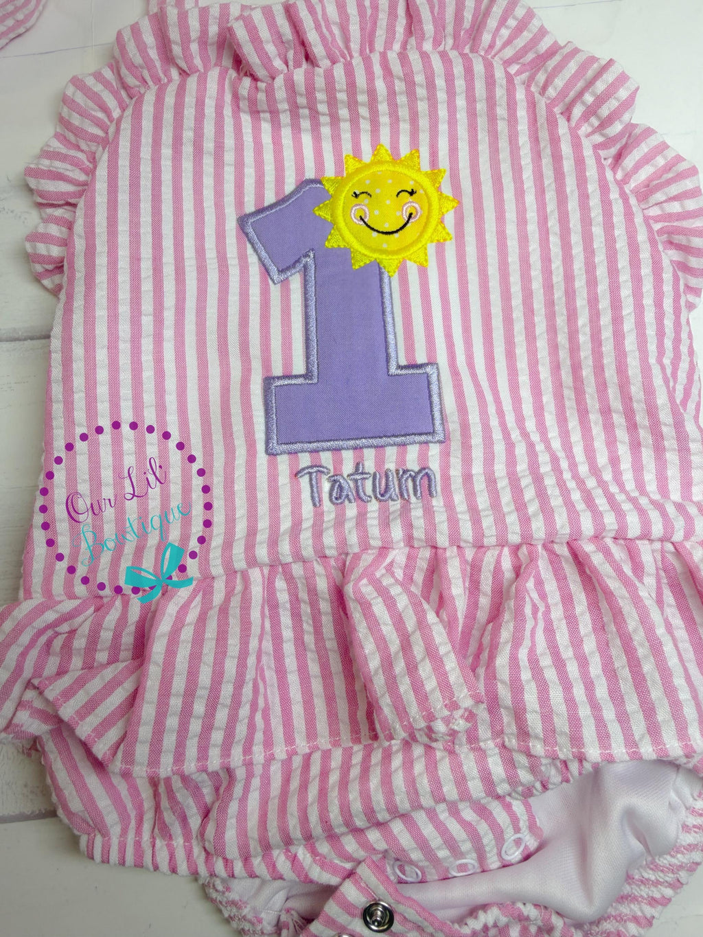 Monogrammed Sunshine Bathing Suit - Baby Toddler Swimsuit - Gingham - Birthday - One in the Sun