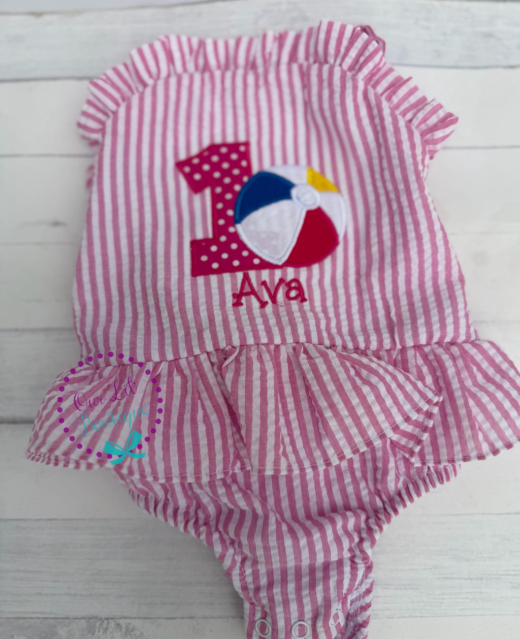 Beach Ball Bathing Suit - Monogrammed Seersucker Bathing Suit - Bathing Suit - Pool Party Bathing Suit - Gingham - One in the Sun