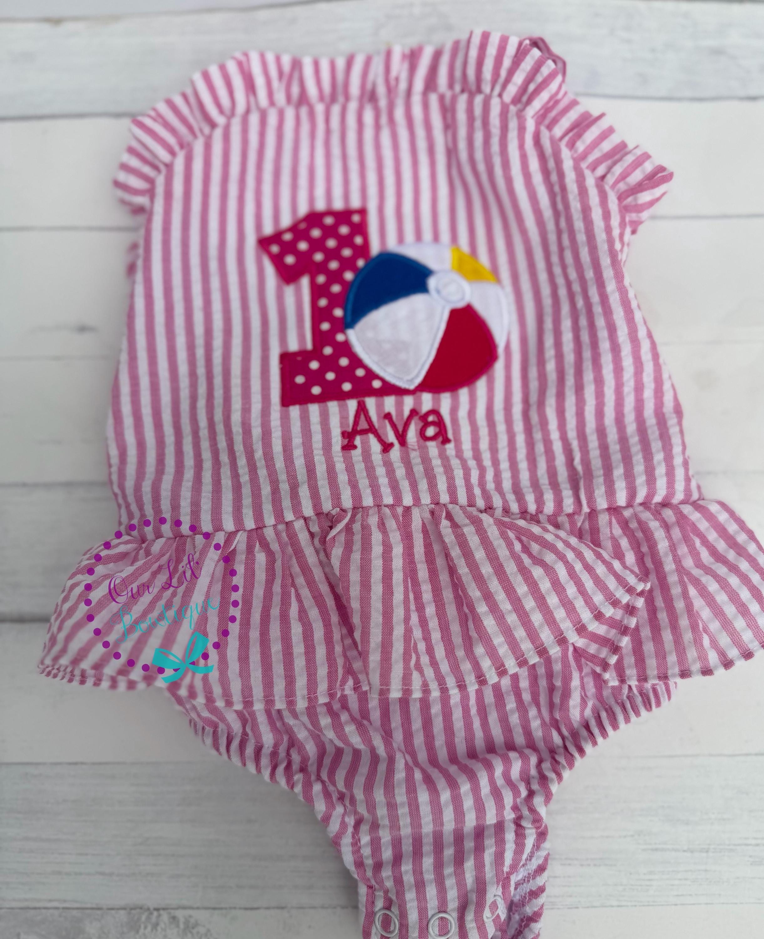 Beach Ball Bathing Suit - Monogrammed Seersucker Bathing Suit - Bathing Suit - Pool Party Bathing Suit - Gingham - One in the Sun