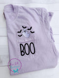 Ghost Tee - Comfort Colors Pocket T-Shirt - BOO Tee - Womens Shirt - Bats