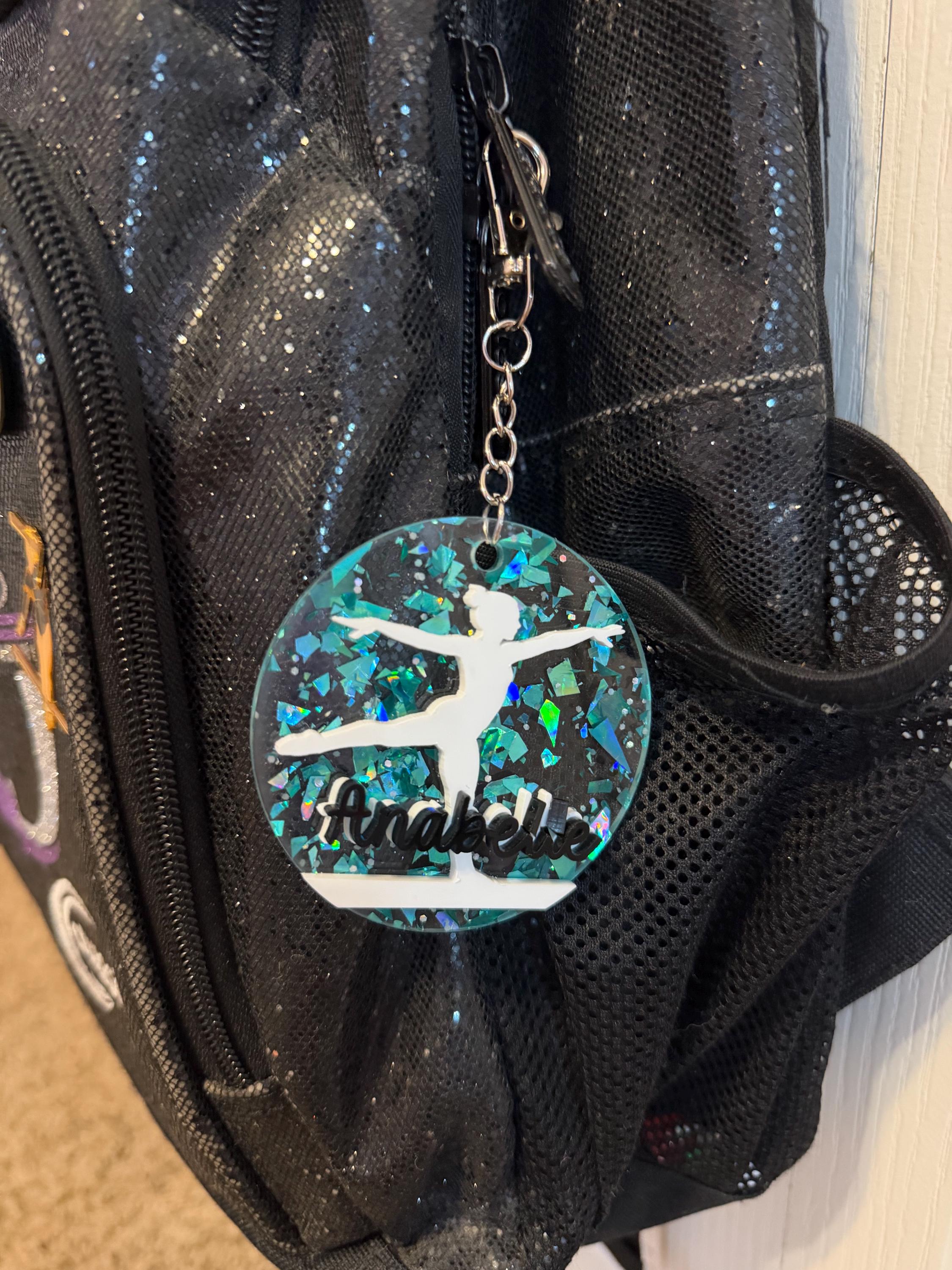 Gymnastics Glitter Key Chain, Acrylic Name Tag, Gymnastics Key Chain, Gift- Bag Tag