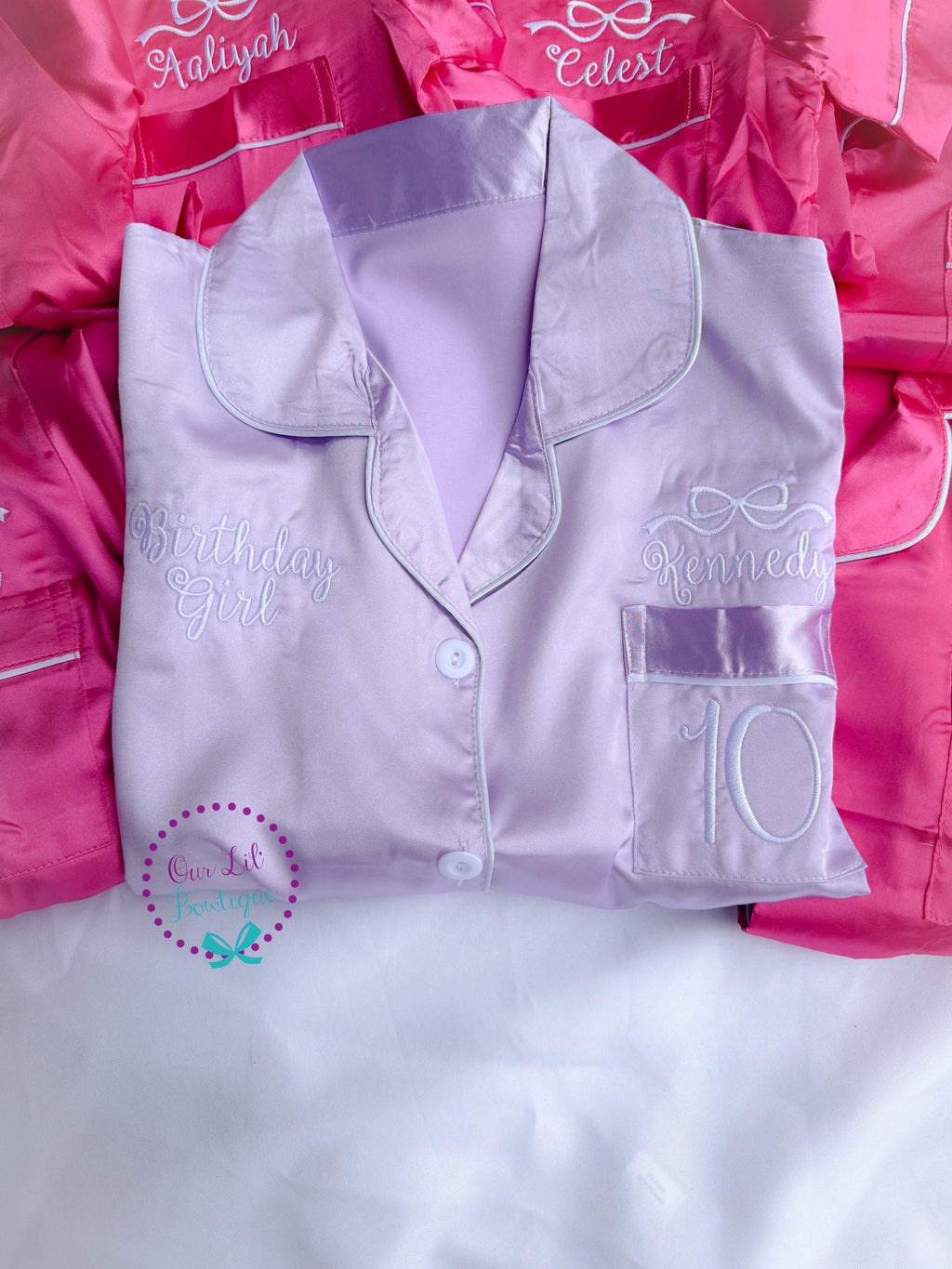 Birthday Girl - Bow Personalized Pajamas - Silk Pajamas - Kids PJs - Birthday PJs- Personalized Birthday Shirt