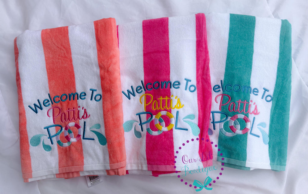 Personalized Pool Beach Towel - Cotton Terry - Welcome to Our Pool Towel