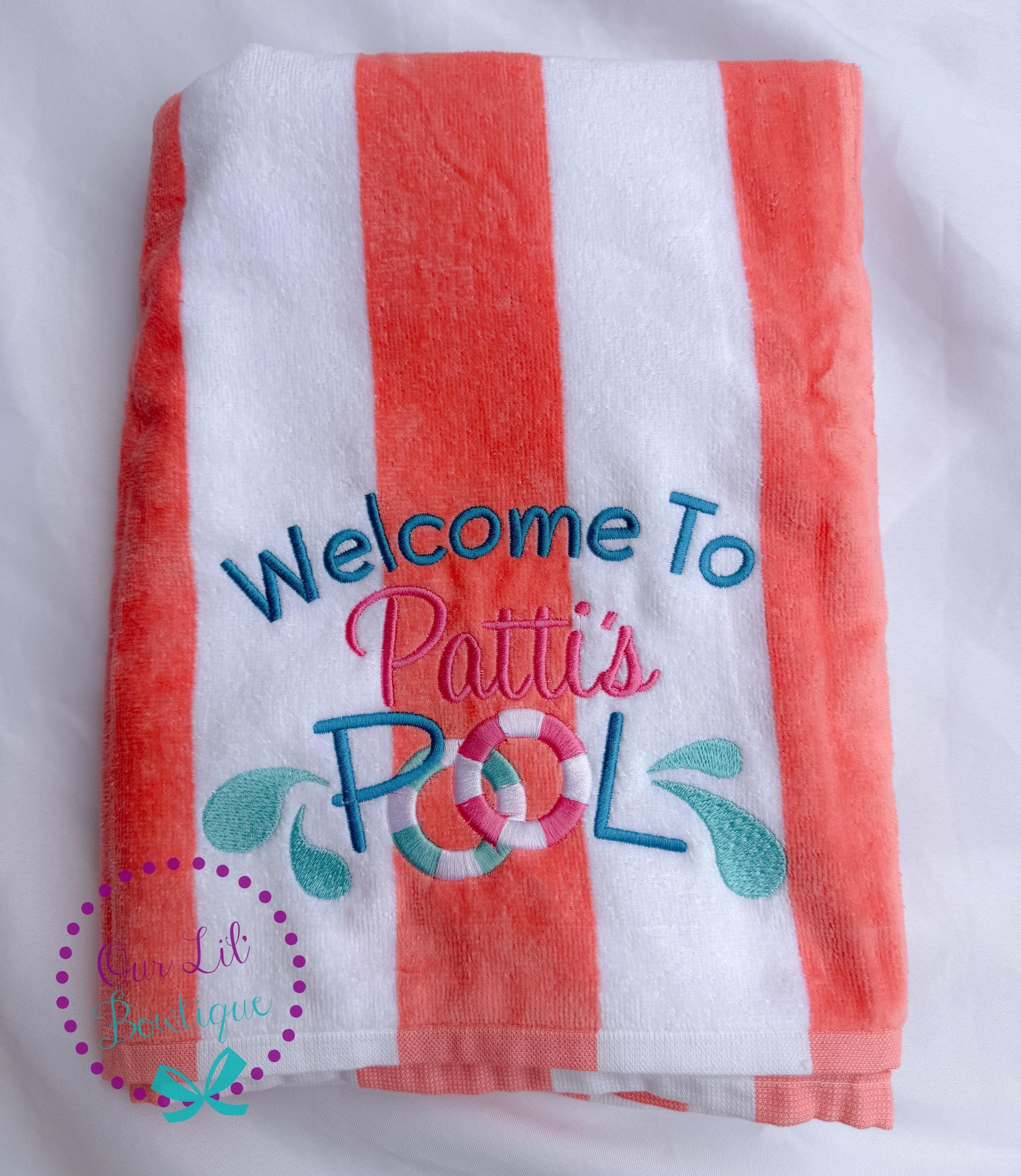 Personalized Pool Beach Towel - Cotton Terry - Welcome to Our Pool Towel