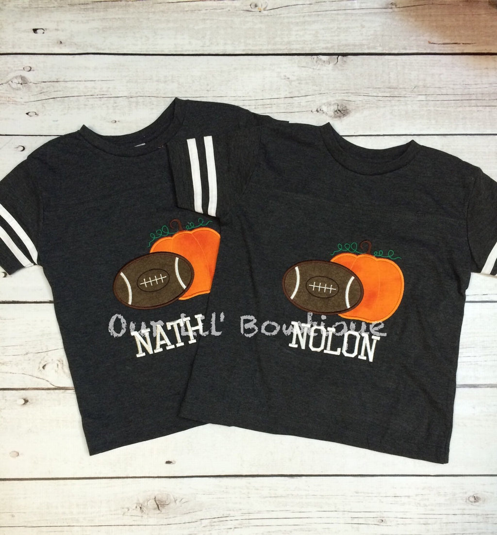 Personalized Boys Football Shirt: Embroidered Pumpkin Halloween Tee